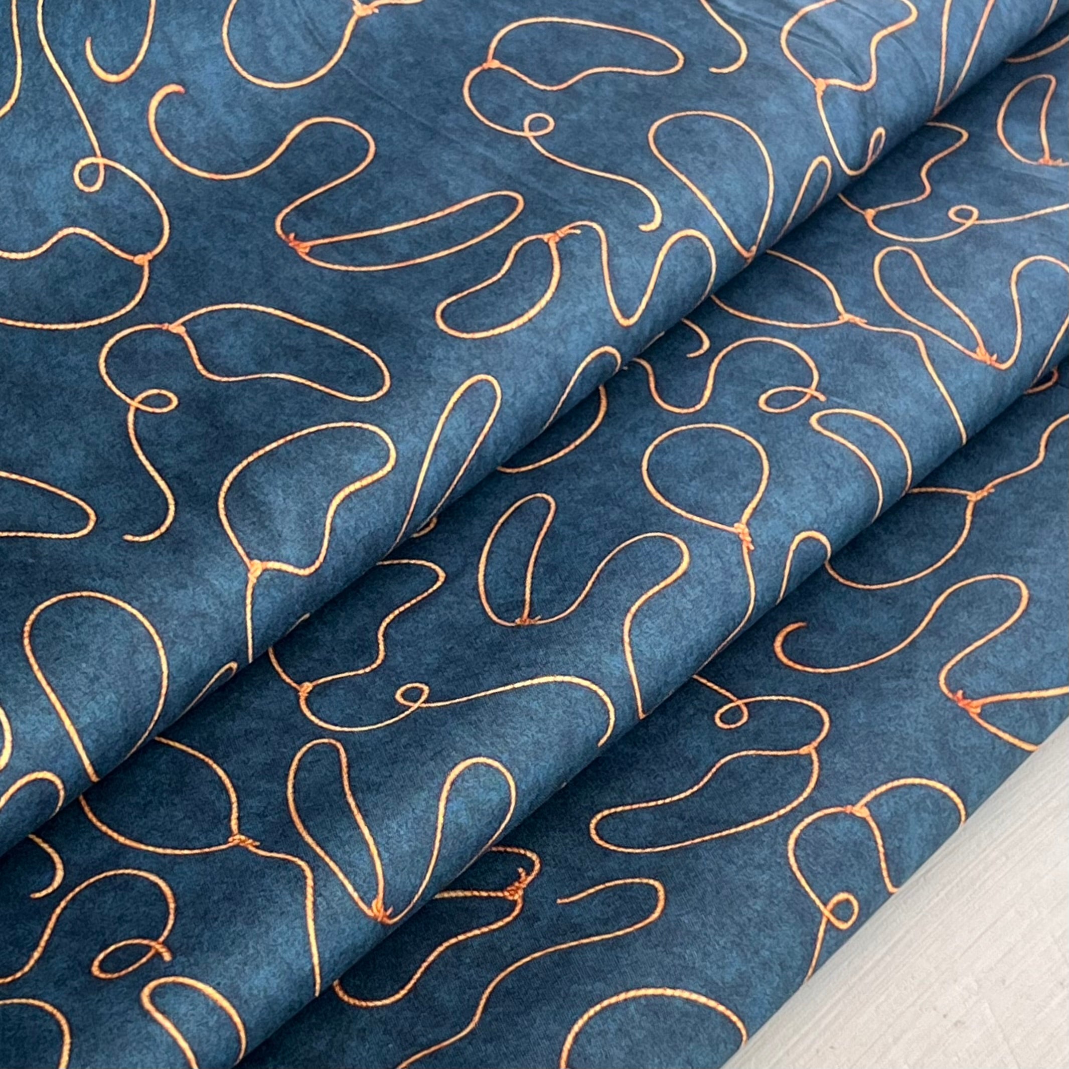Blue-Lasso Rope-Cowboy Up by QT Fabrics