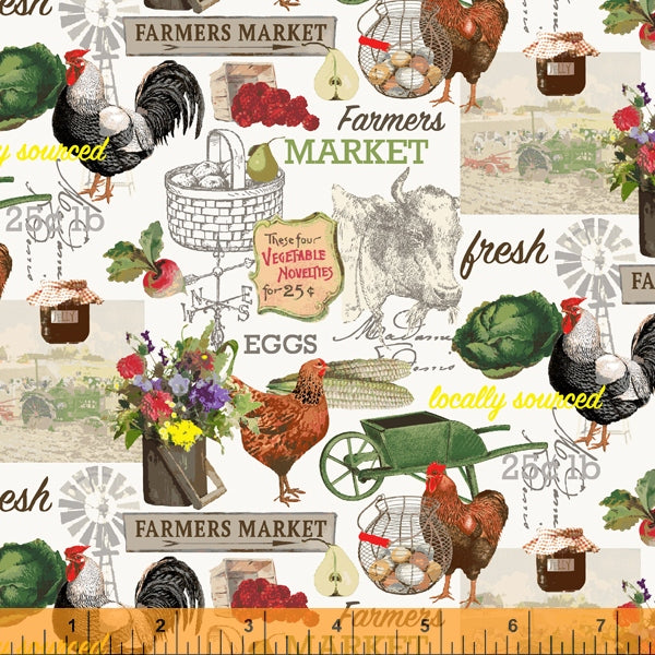 Farmers Market by Whistler Studios and Milled by Windham Fabrics- White 52764-1 Cotton Fabric