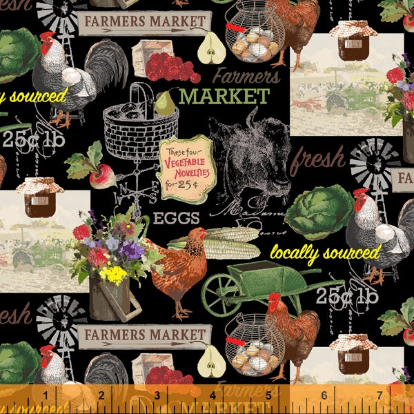 Farmers Market by Whistler Studios and Milled by Windham Fabrics- Black 52764-2 Cotton Fabric
