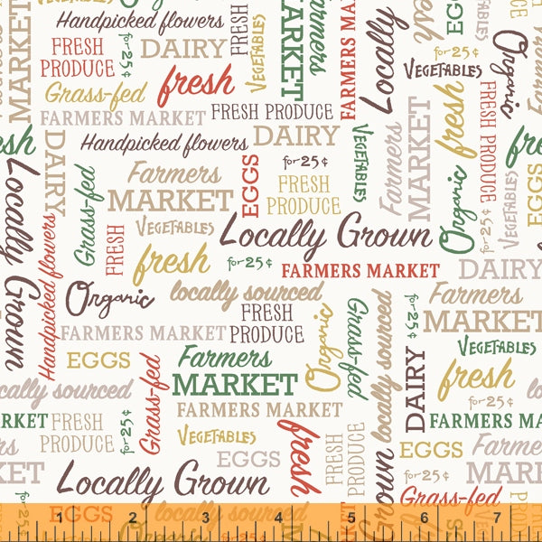 Words From Farmers Market Collection by Whistler Studios and Milled by Windham Fabrics- White 52767-1 Cotton Fabric