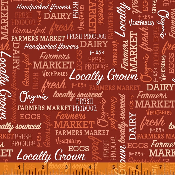 Words From Farmers Market Collection by Whistler Studios and Milled by Windham Fabrics, Pattern 52767-5 Red Cotton Fabric
