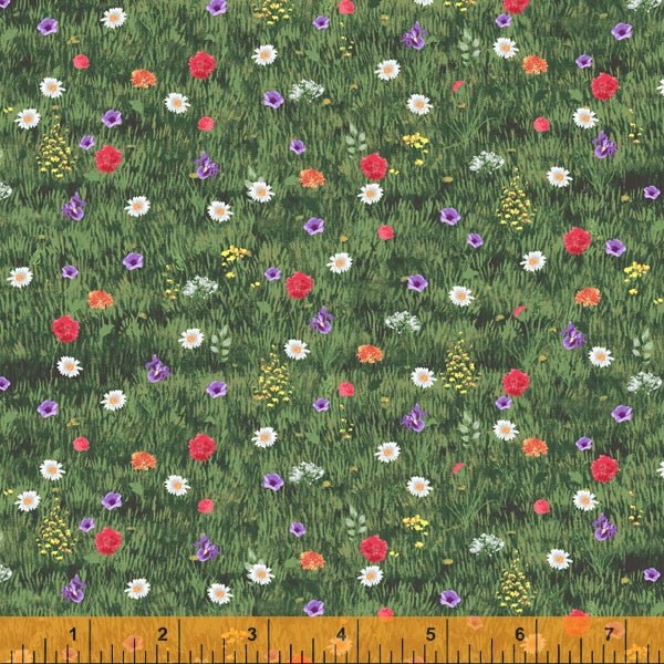 Wildflowers From Farmers Market Collection by Whistler Studios and Milled by Windham Fabrics, Pattern 52768-6 Dark Green Cotton Fabric