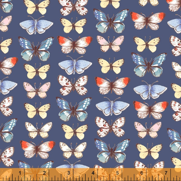 Butterflies, Farm Meadow by Clare Therese Gray Windham Fabrics - Navy 52794-7 Cotton Fabric
