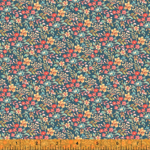 Tiny Floral, Farm Meadow by Clare Therese Gray Windham Fabrics - Dark Teal 52797-12 Cotton Fabric