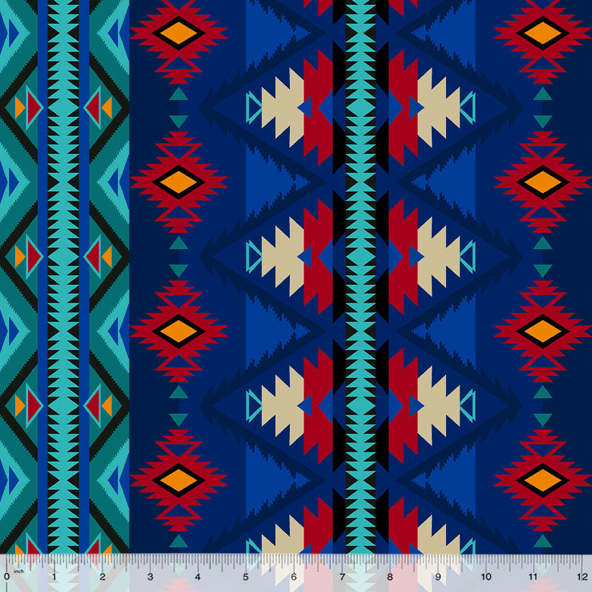 Canvas Cotton -53735C-1 Raymi Spirit Trail, Cobalt/Multi by Windham Fabrics