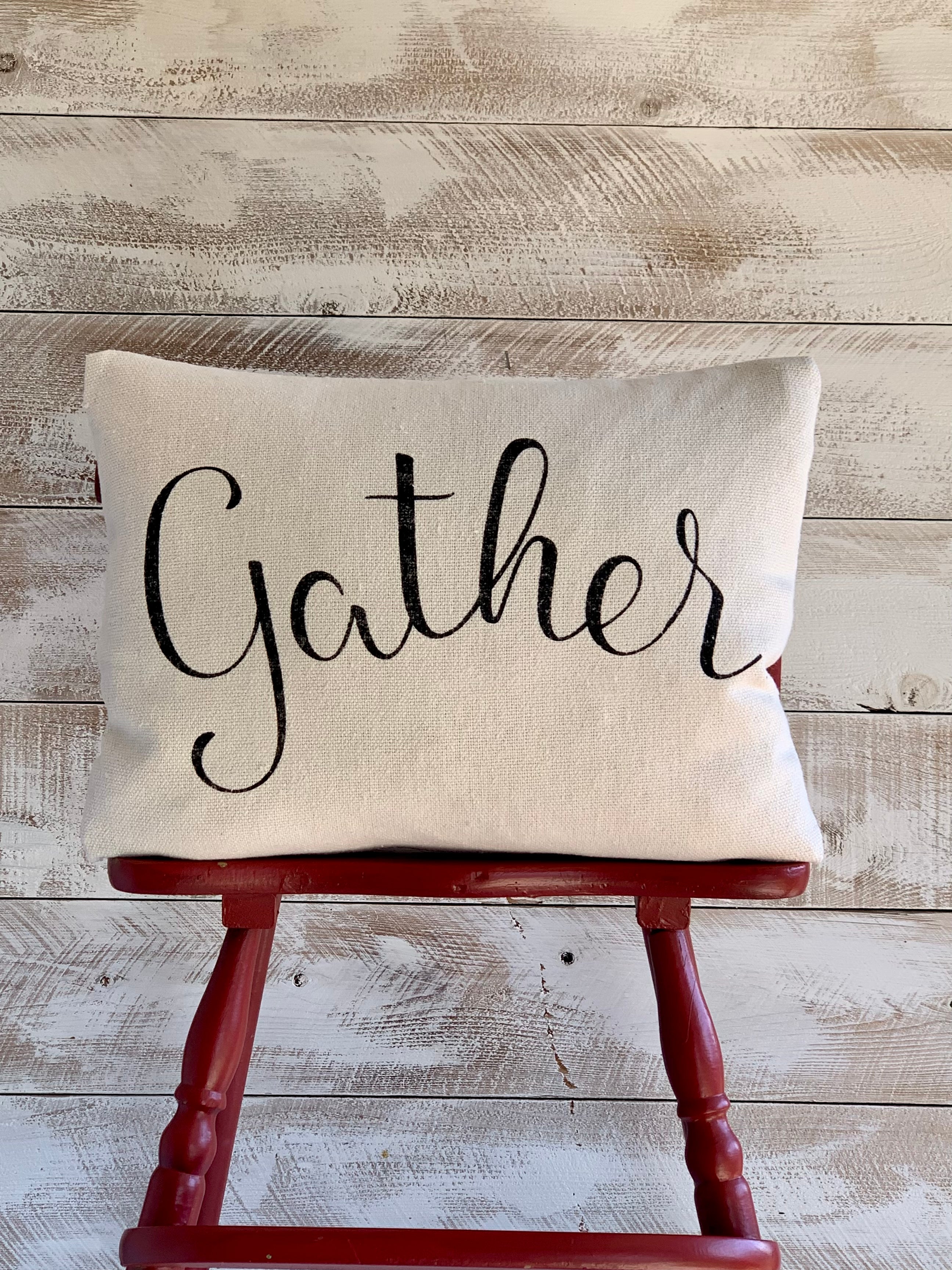 Gather Pillow on Reproduction Grain Sack