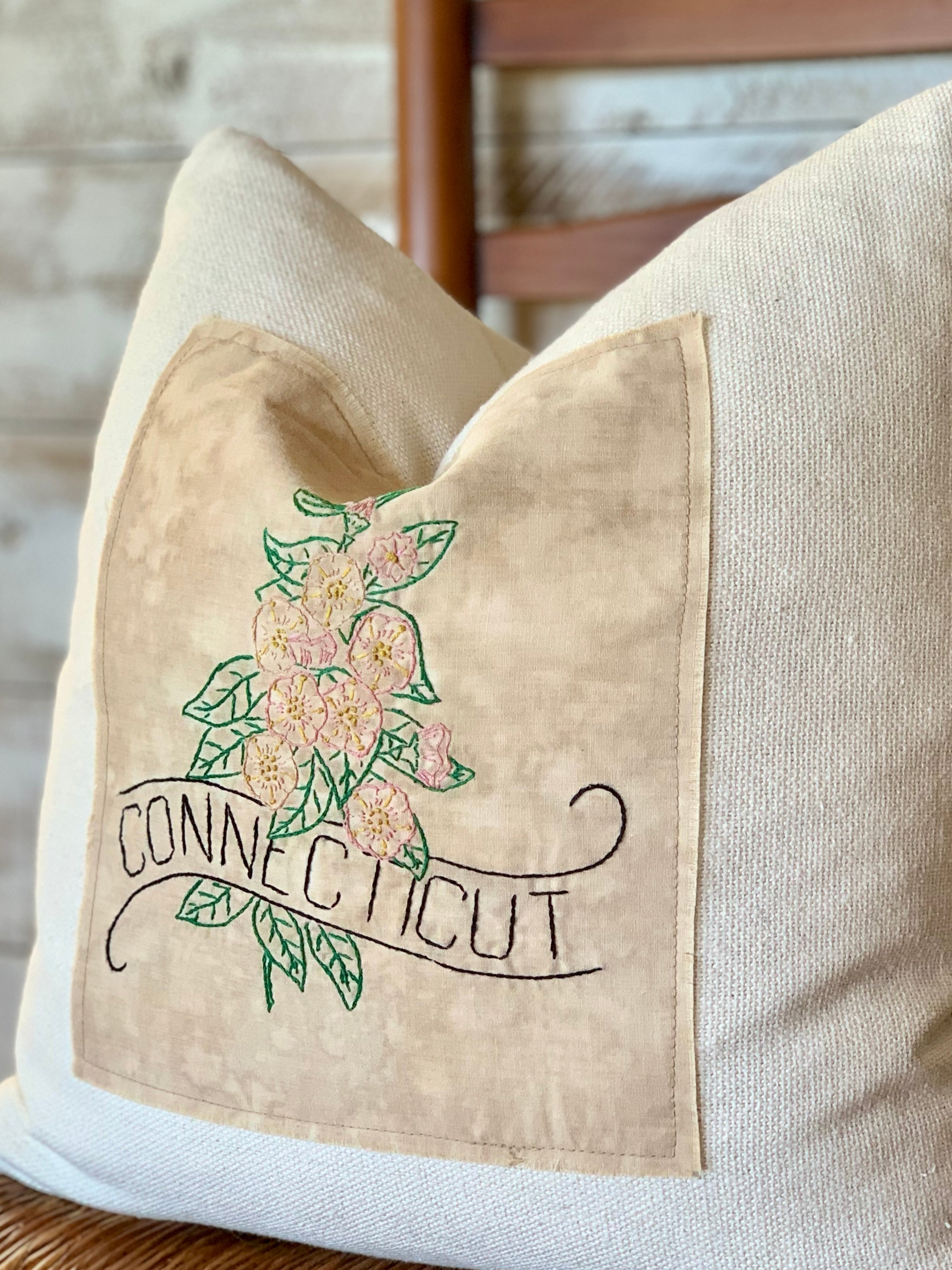 Connecticut State Pillow - Embroidered