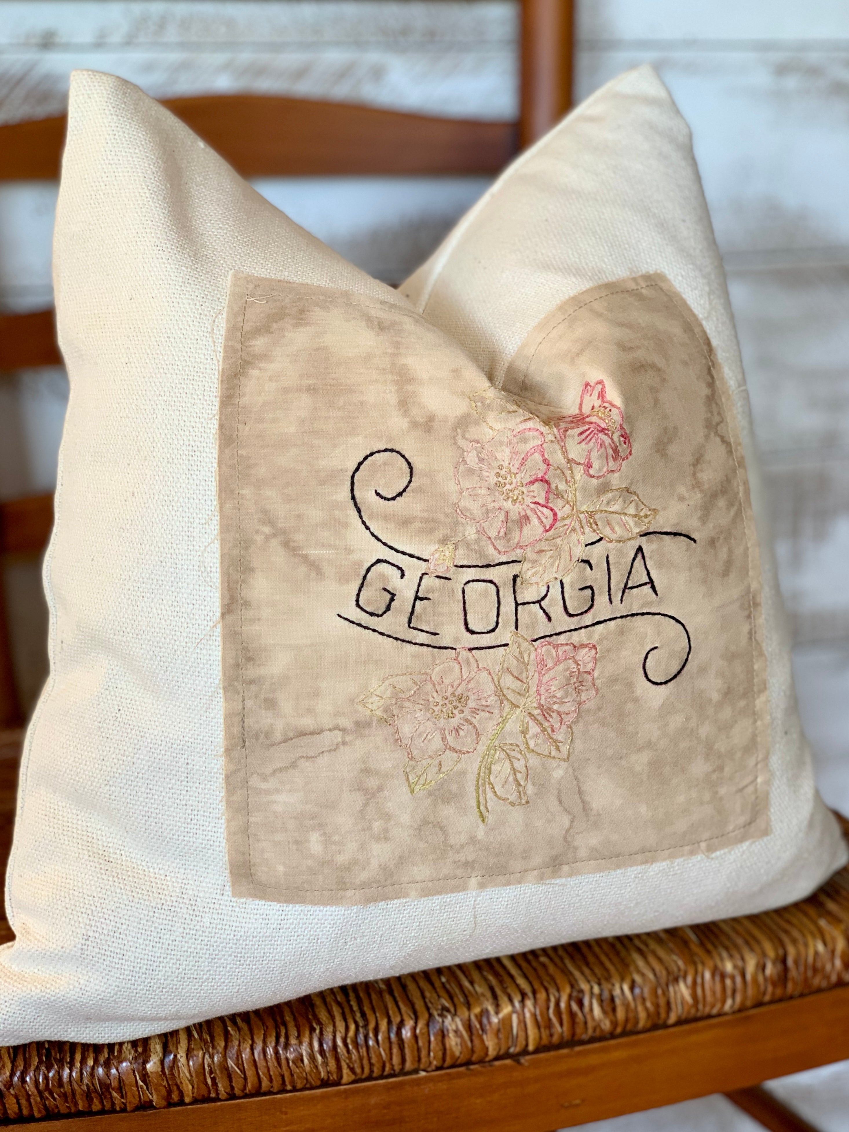 Georgia State Pillow - Embroidered