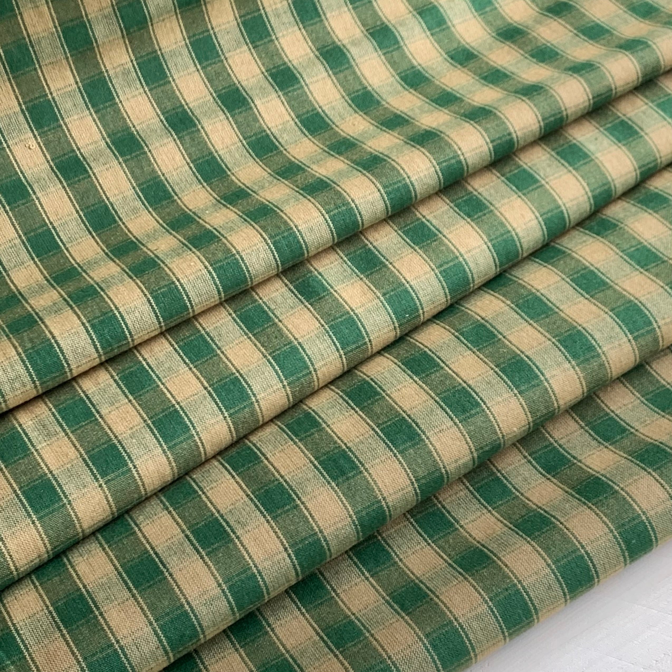 Green and Beige 1/2" Plaid - Homespun Fabric - 44