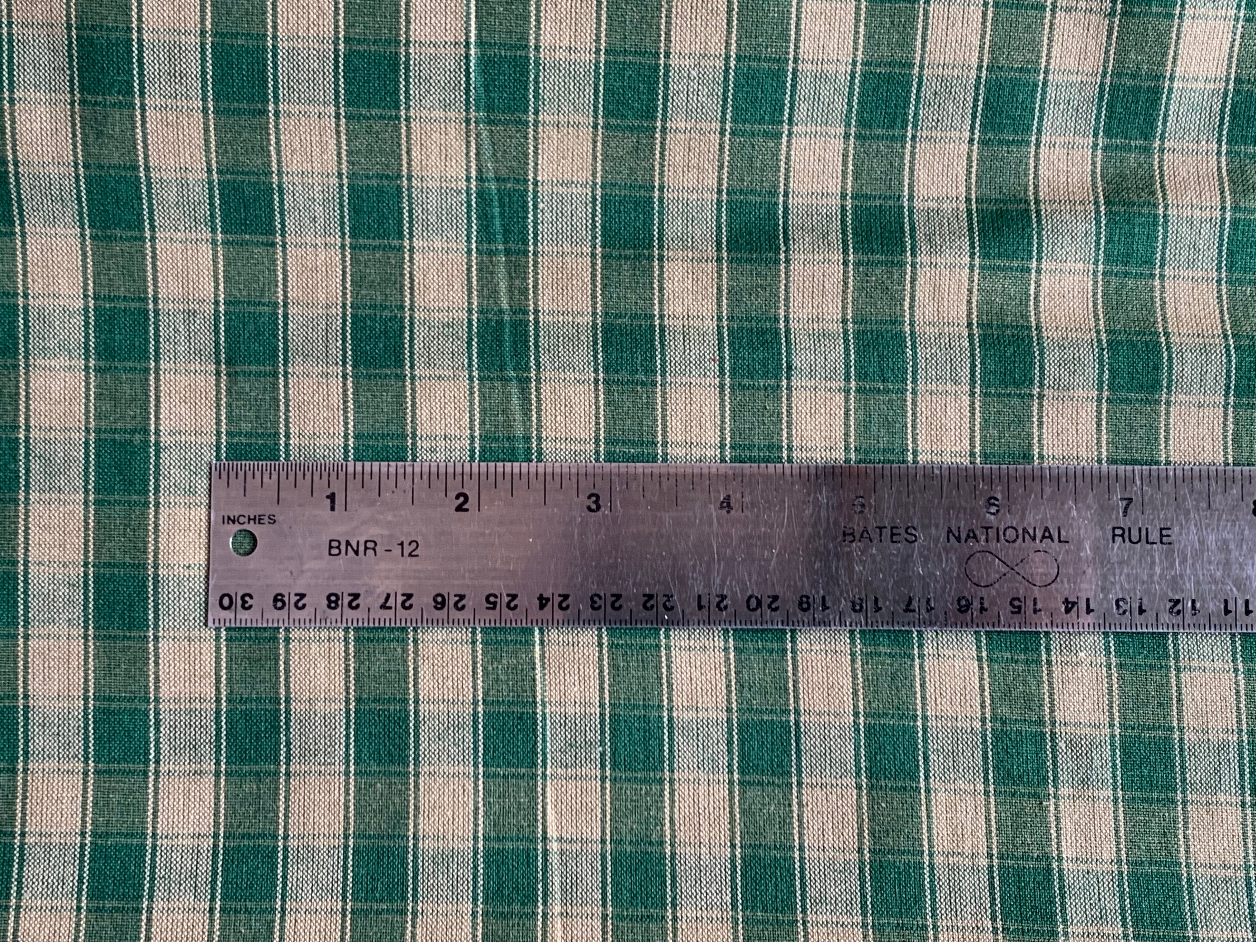 Green and Beige 1/2" Plaid - Homespun Fabric - 44