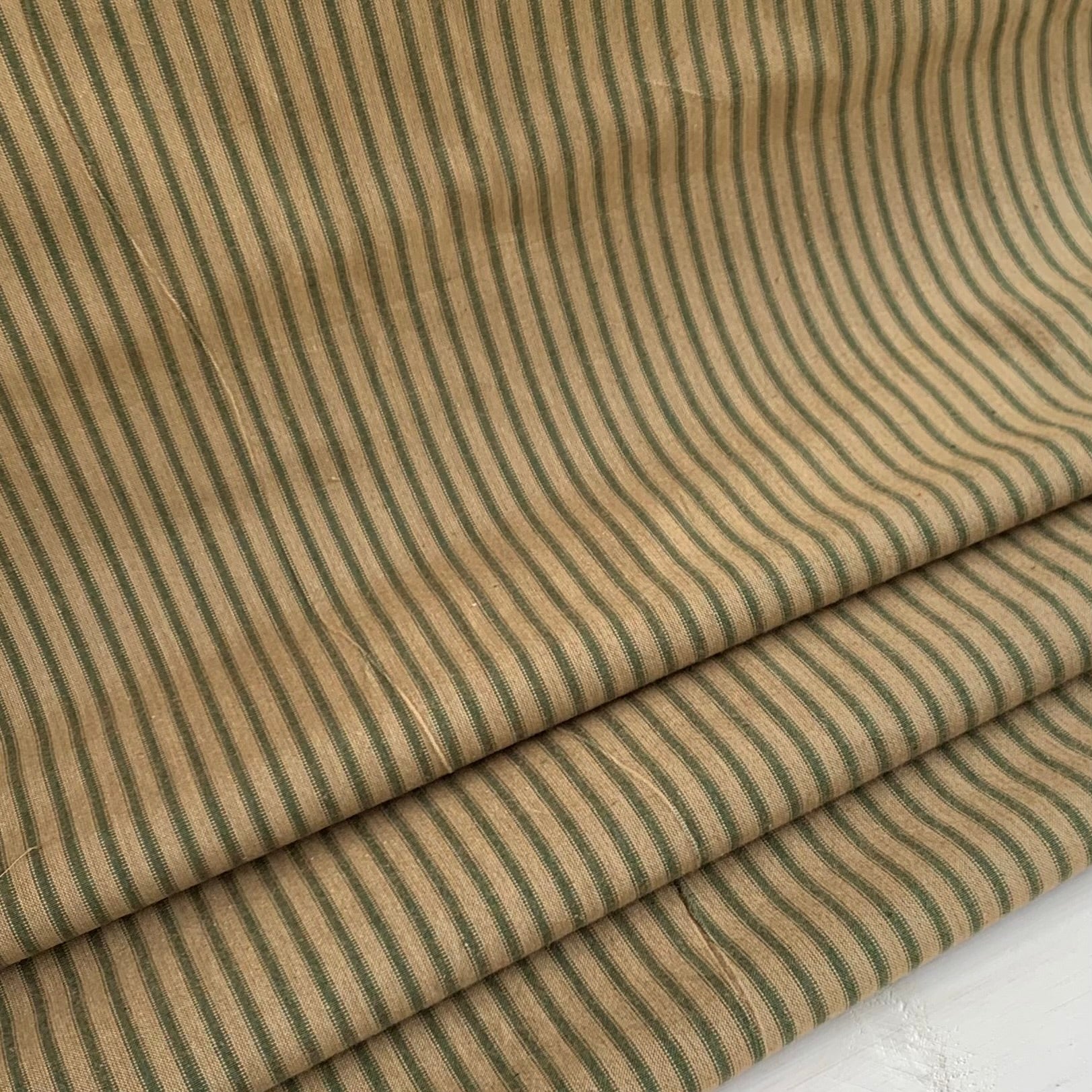 Beige and Green Stripe - Homespun Fabric - 46