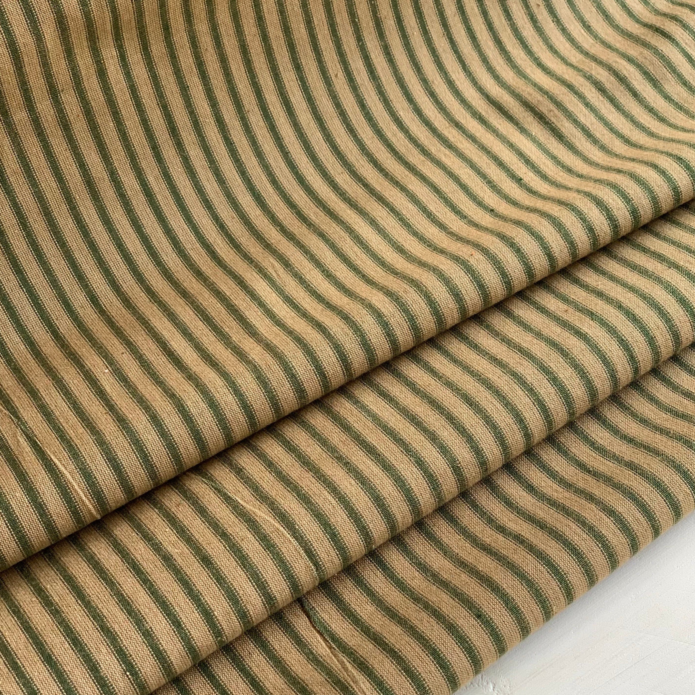 Beige and Green Stripe - Homespun Fabric - 46