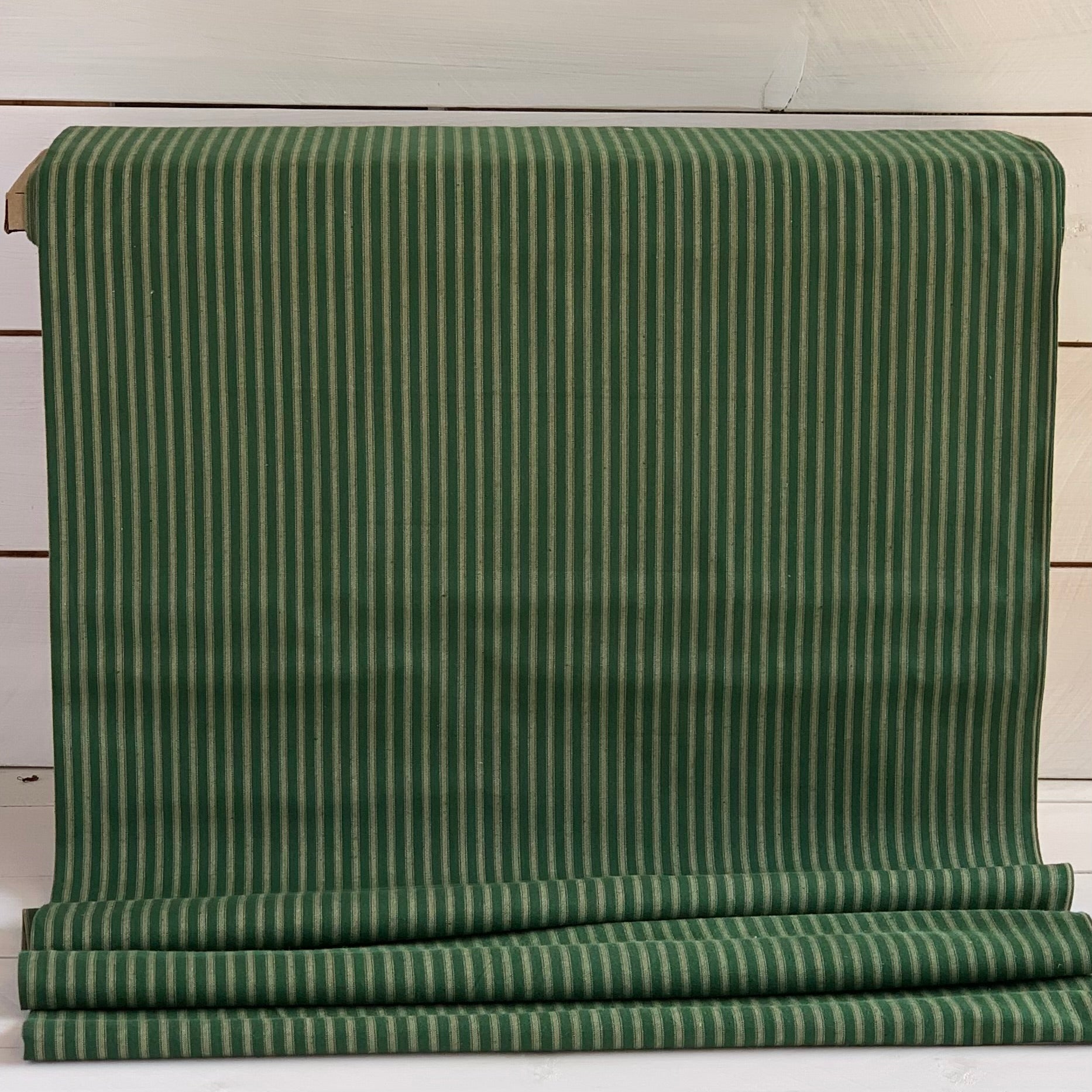Green and Beige Stripe - Homespun Fabric - 47