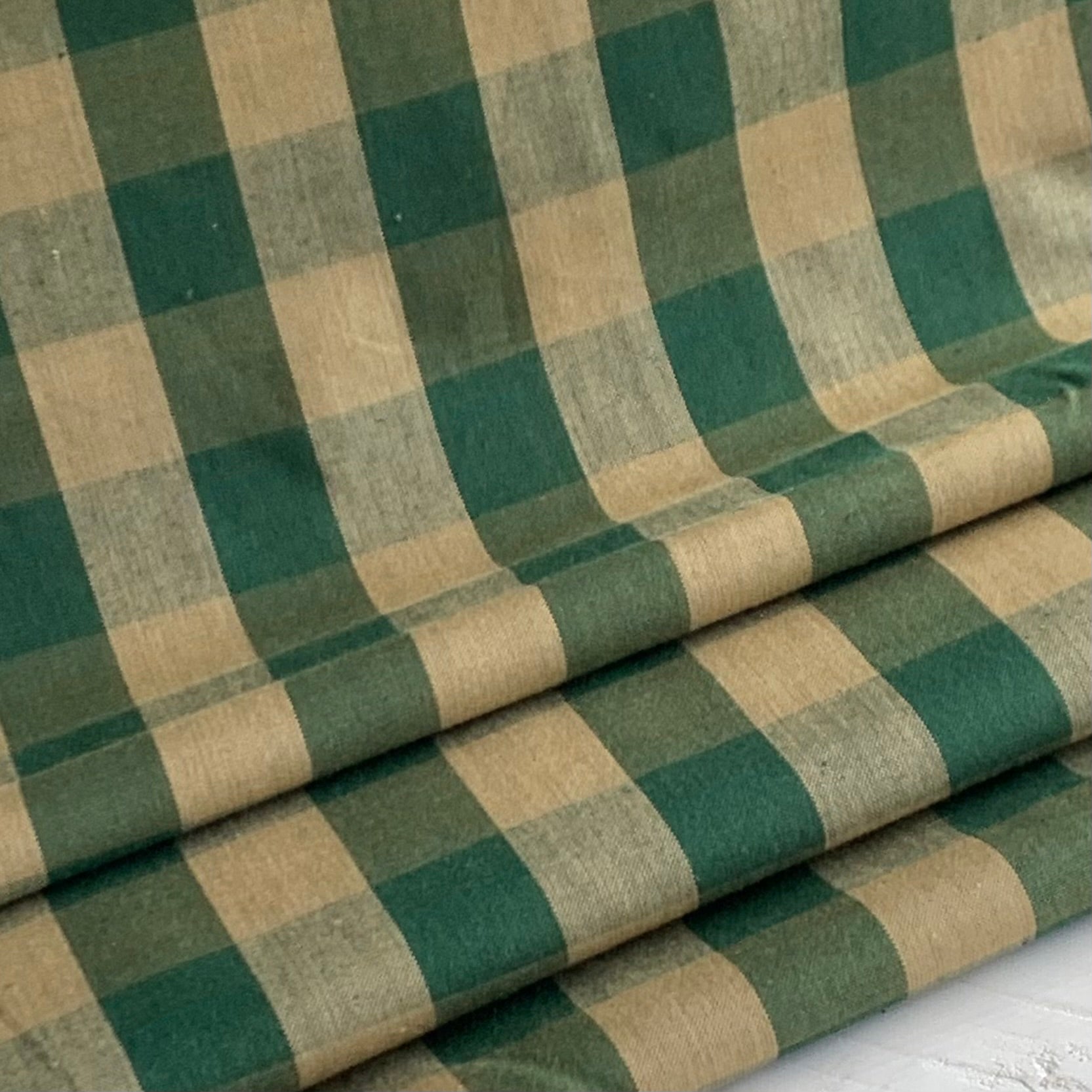 Green and Beige Buffalo Plaid - Homespun Fabric - 490