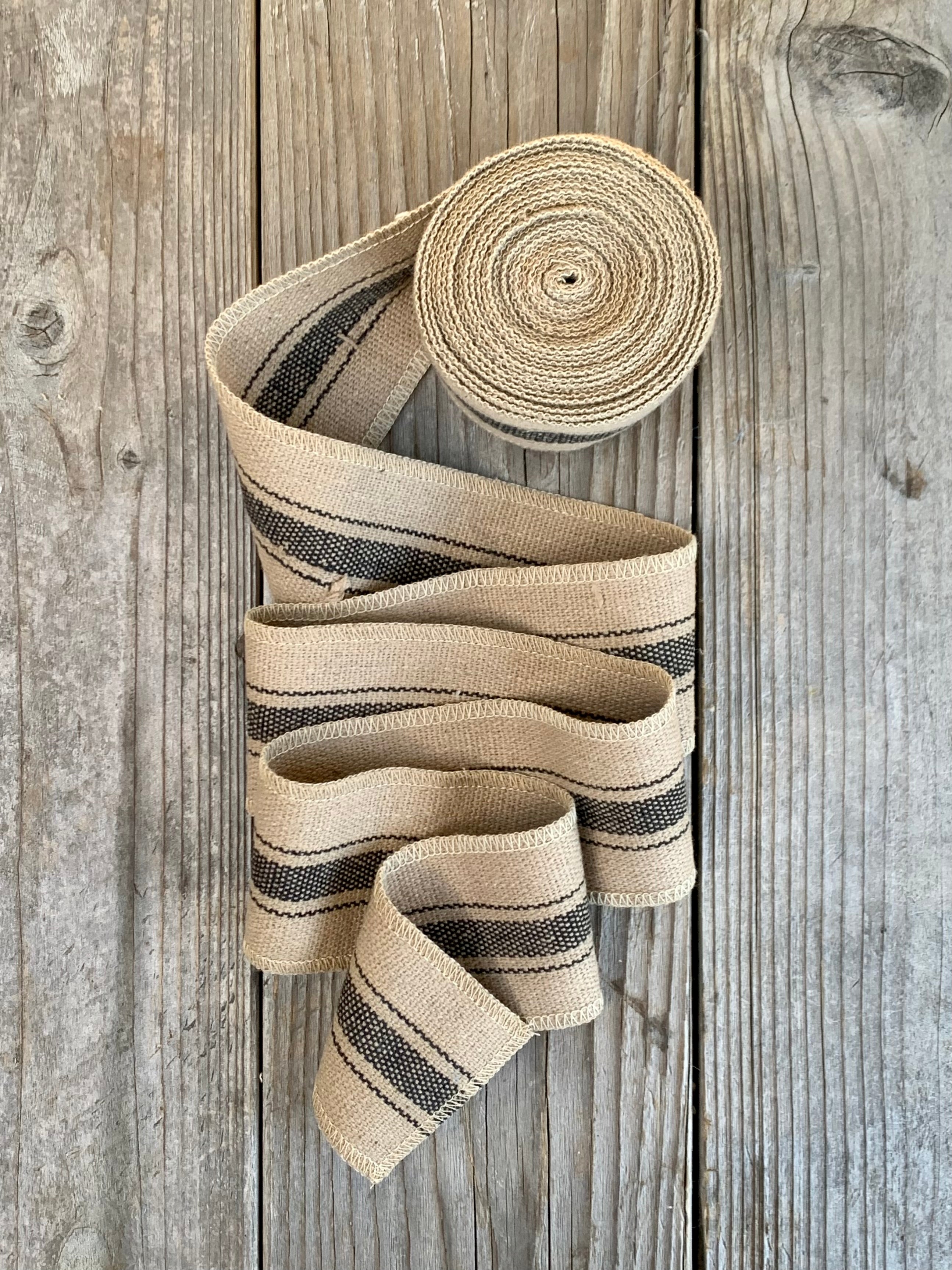 Grain Sack Ribbon - Beige/Taupe Black Stripe - 2 1/2" Wide