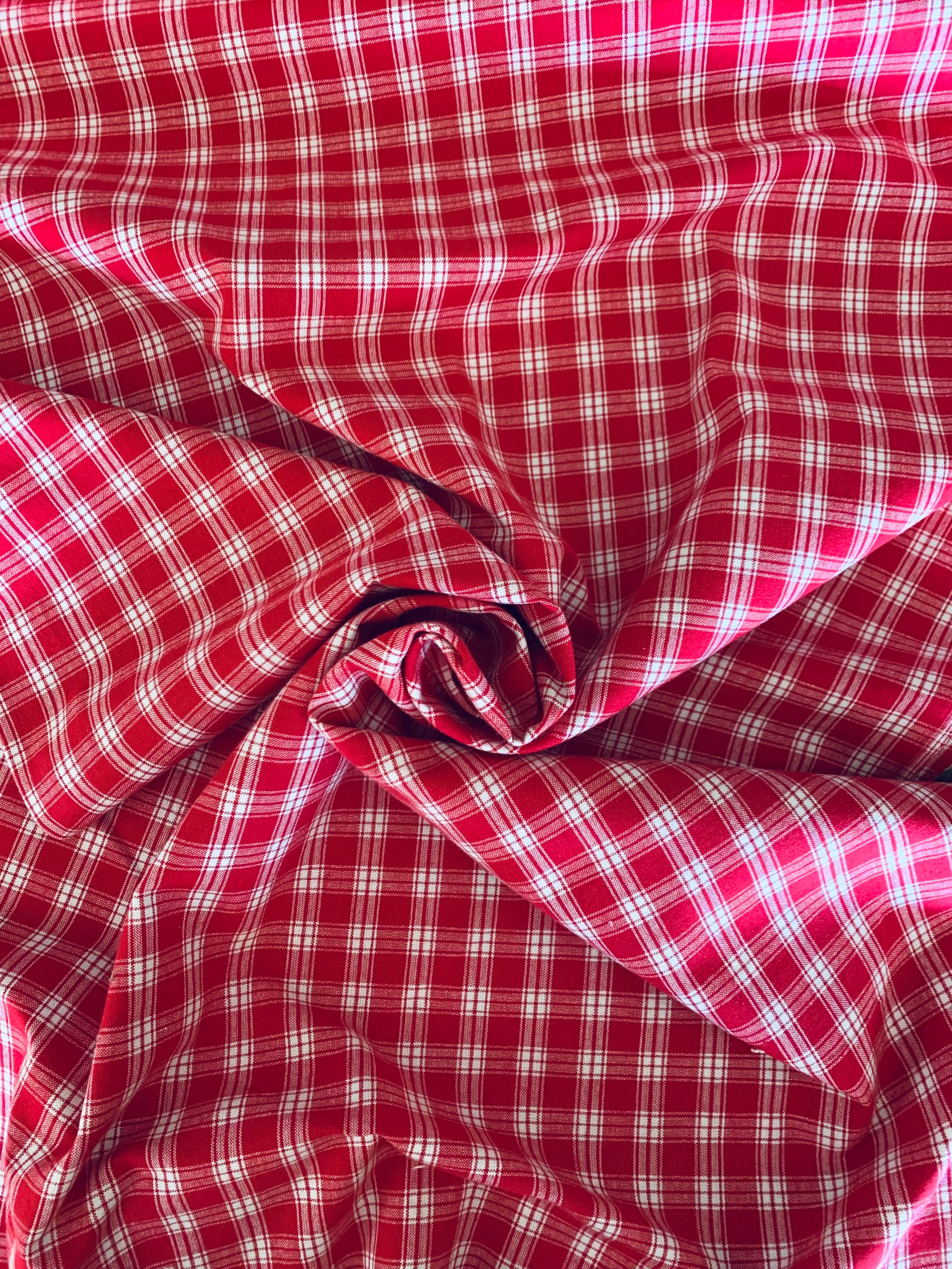 Red and White Homespun Cotton Fabric