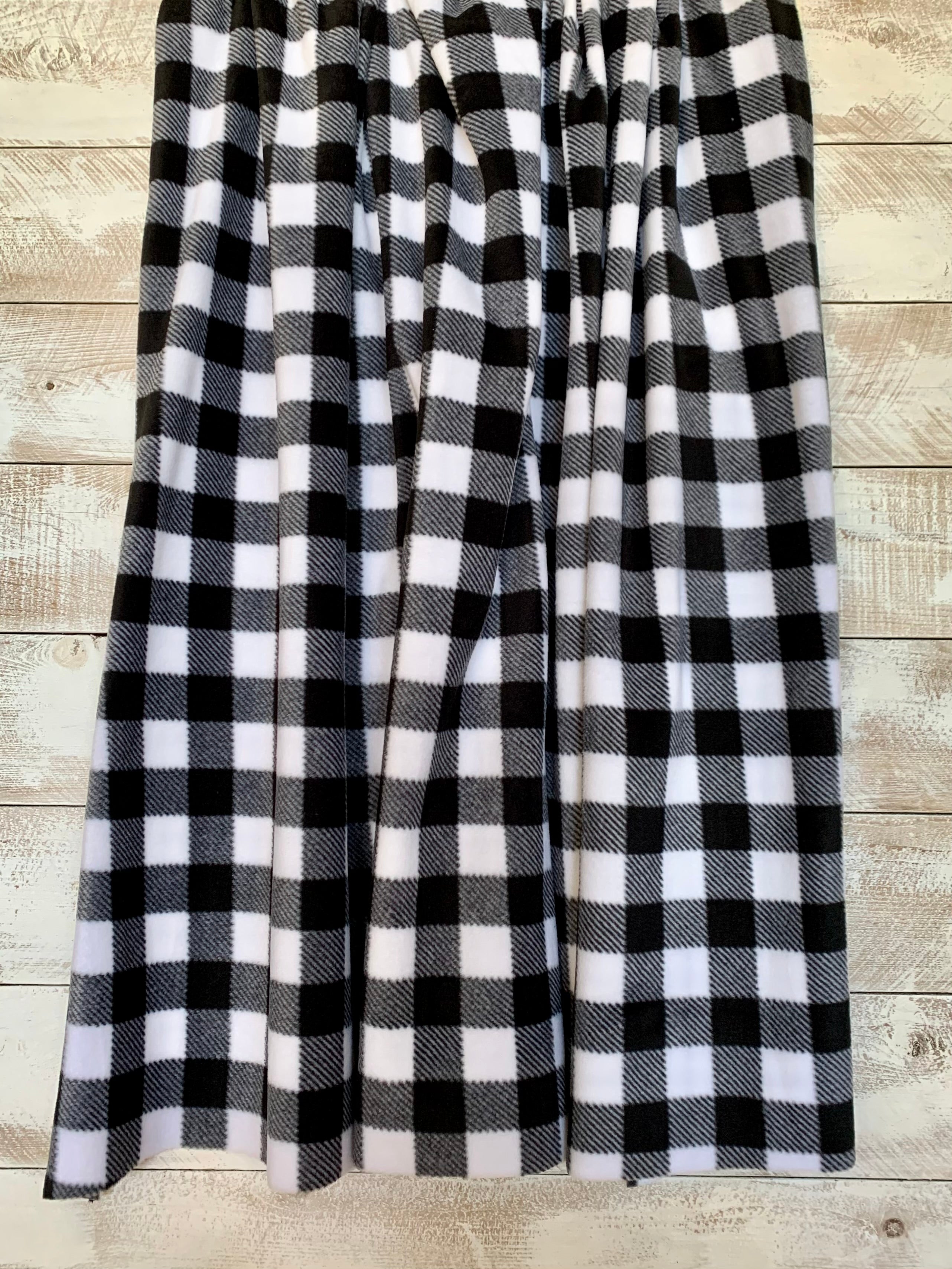 No Sew Blanket Kit - Buffalo Black and White Plaid - Personalization Available