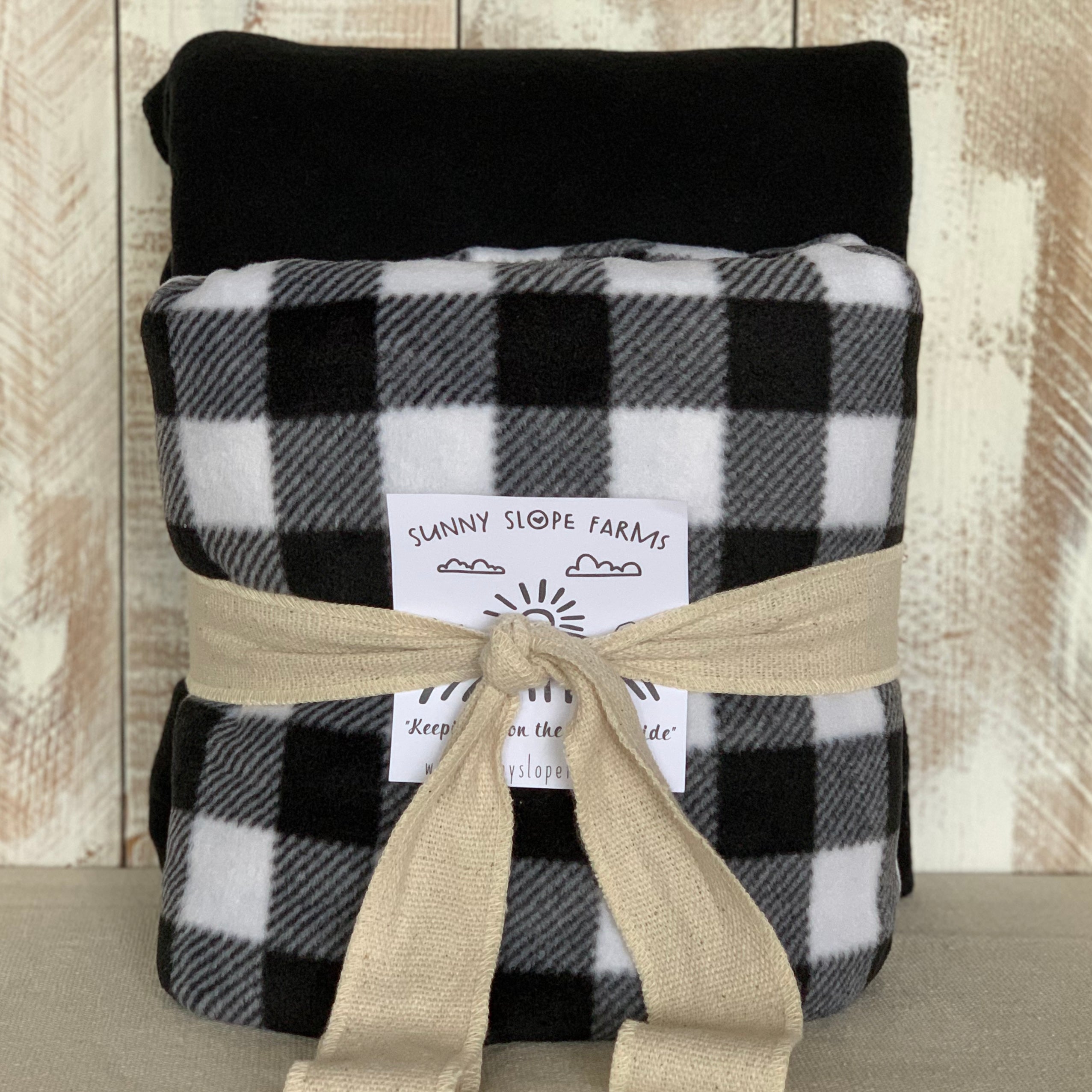 No Sew Blanket Kit - Buffalo Black and White Plaid - Personalization Available