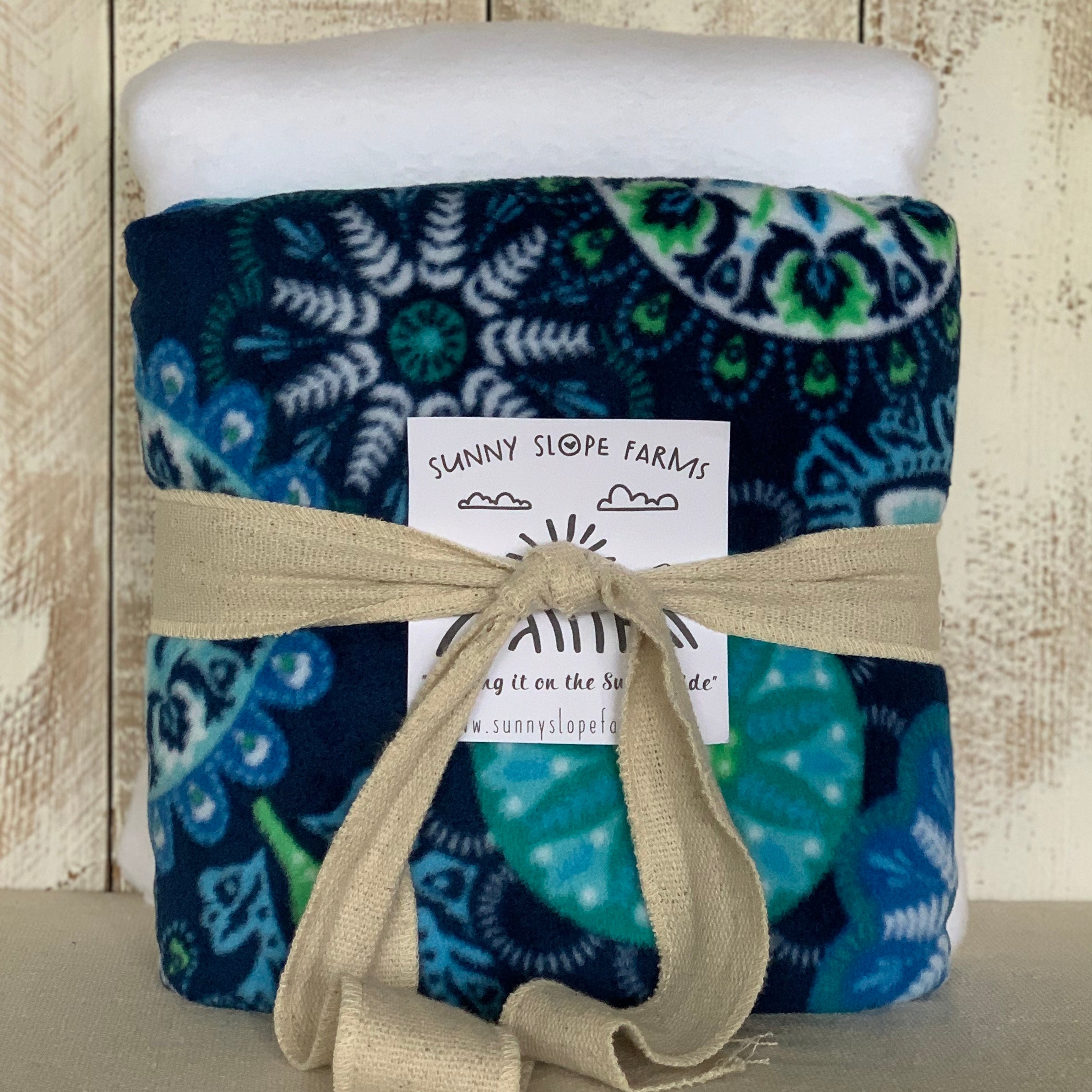 No Sew Blanket Kit - Blue Abstract Floral - Personalization Available