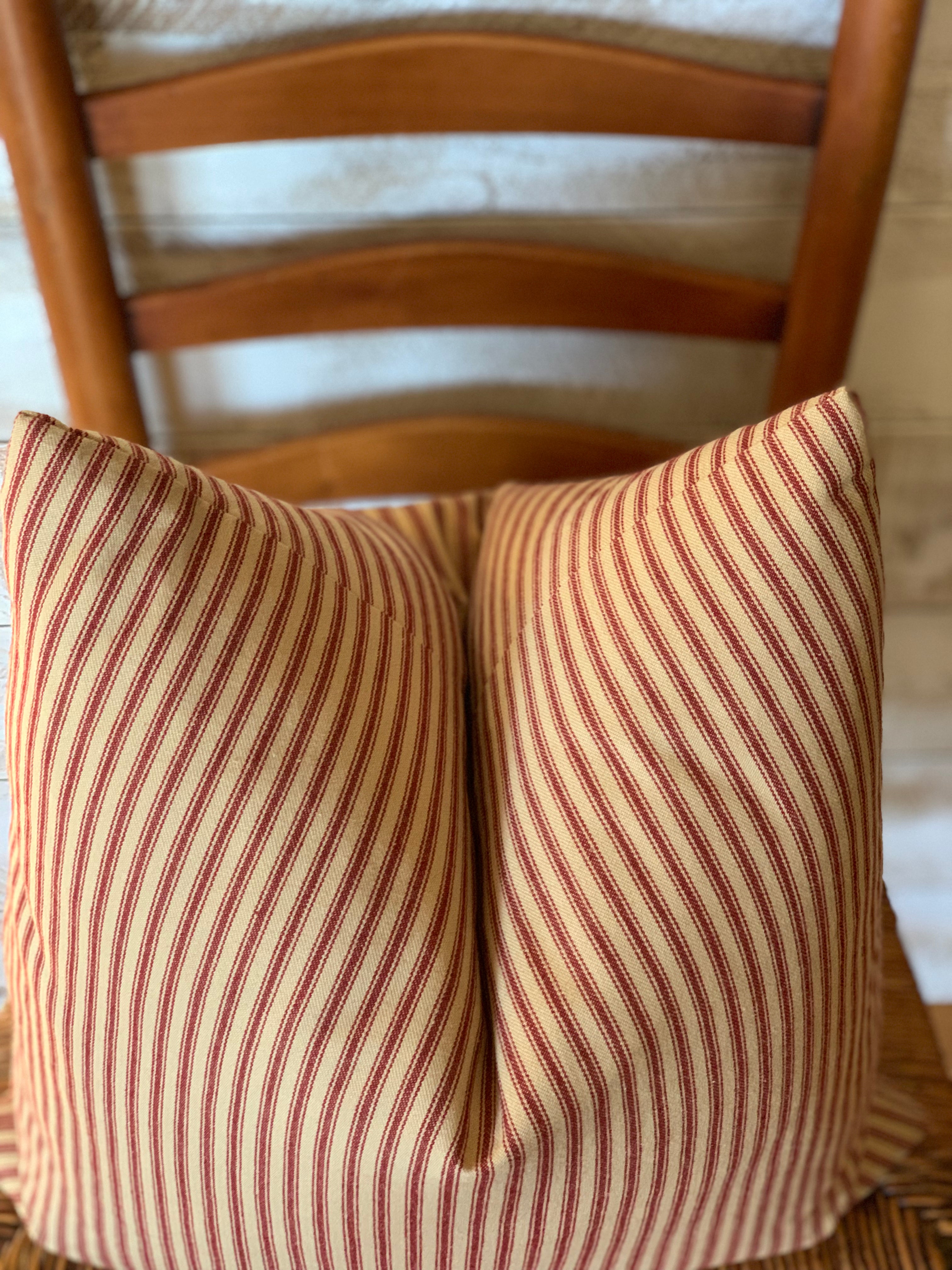 Red and Beige Ticking Pillow