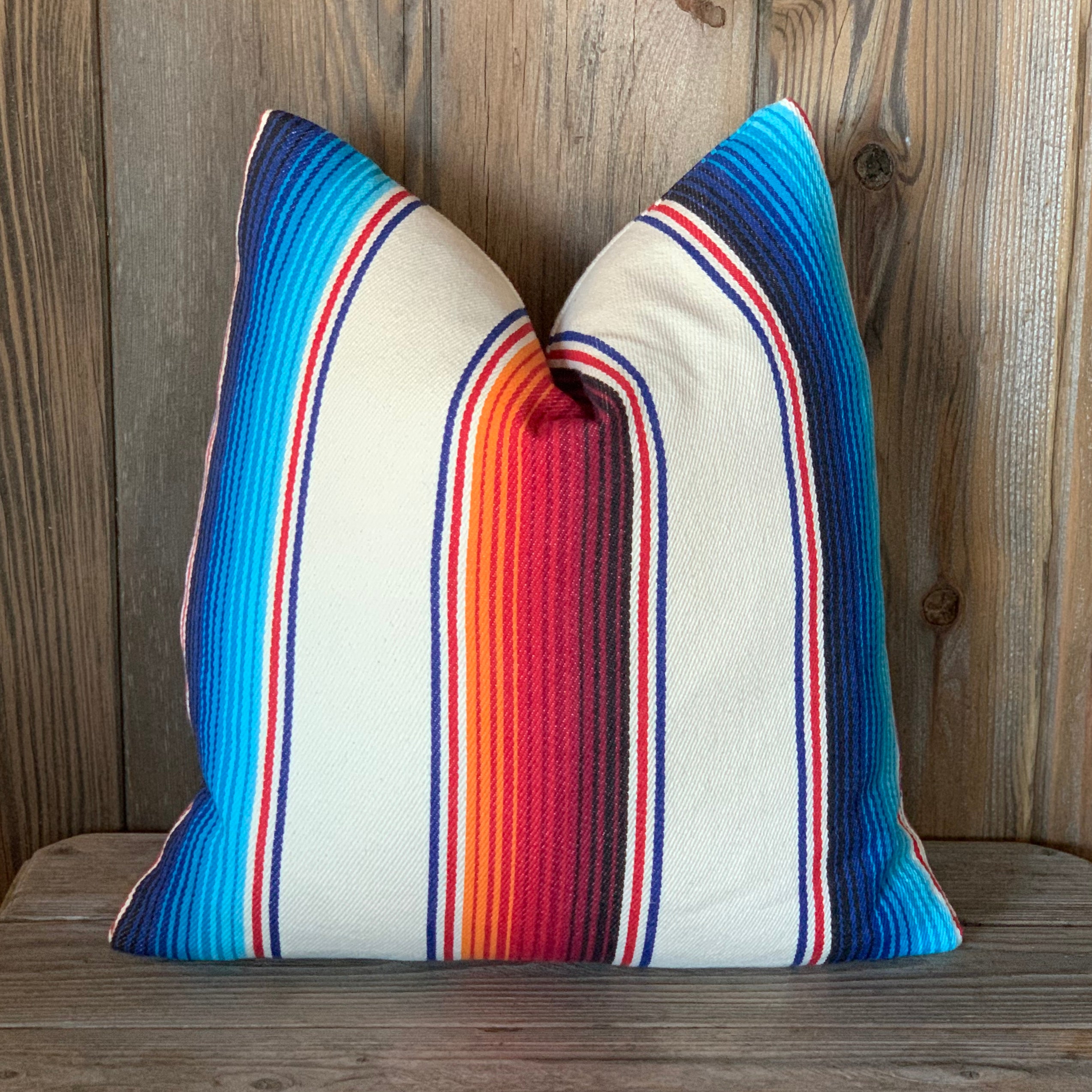 Serape Style Pillow - Cream with Blue and Red Stripe