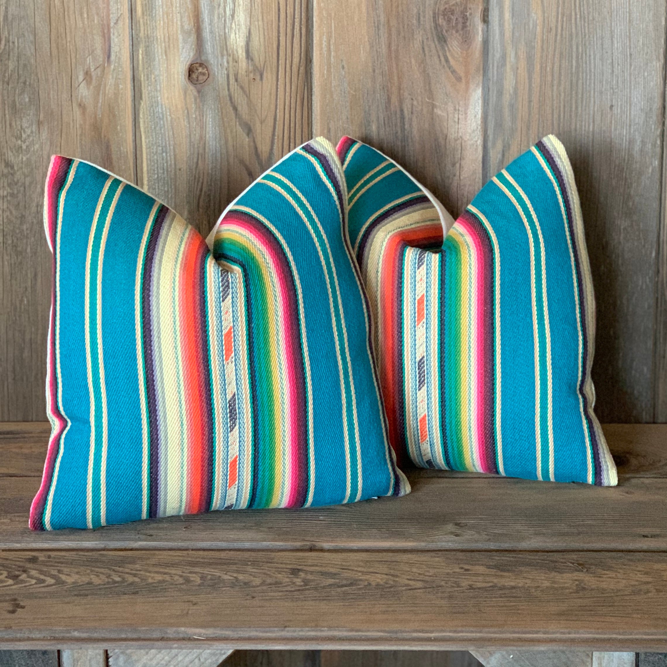 Serape Style Pillow - Turquoise with Orange Stripe