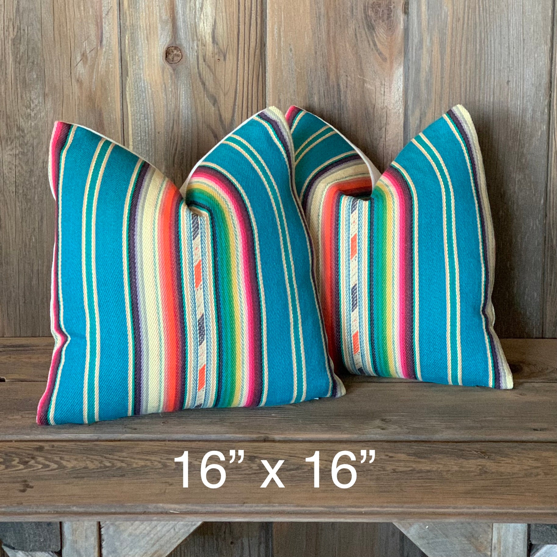 Serape Style Pillow - Turquoise with Orange Stripe