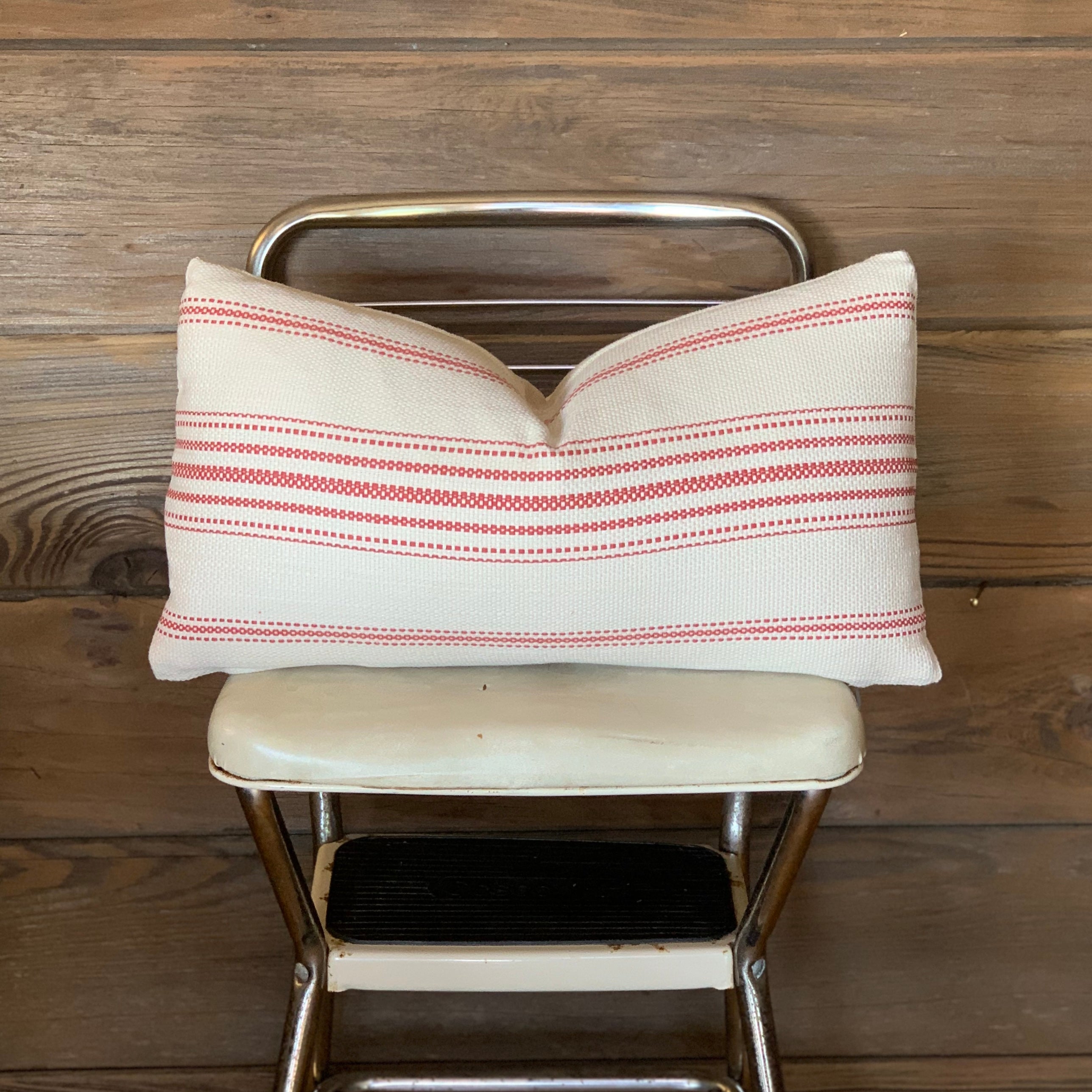 Red Grain Sack Style Striped Farmhouse Pillow