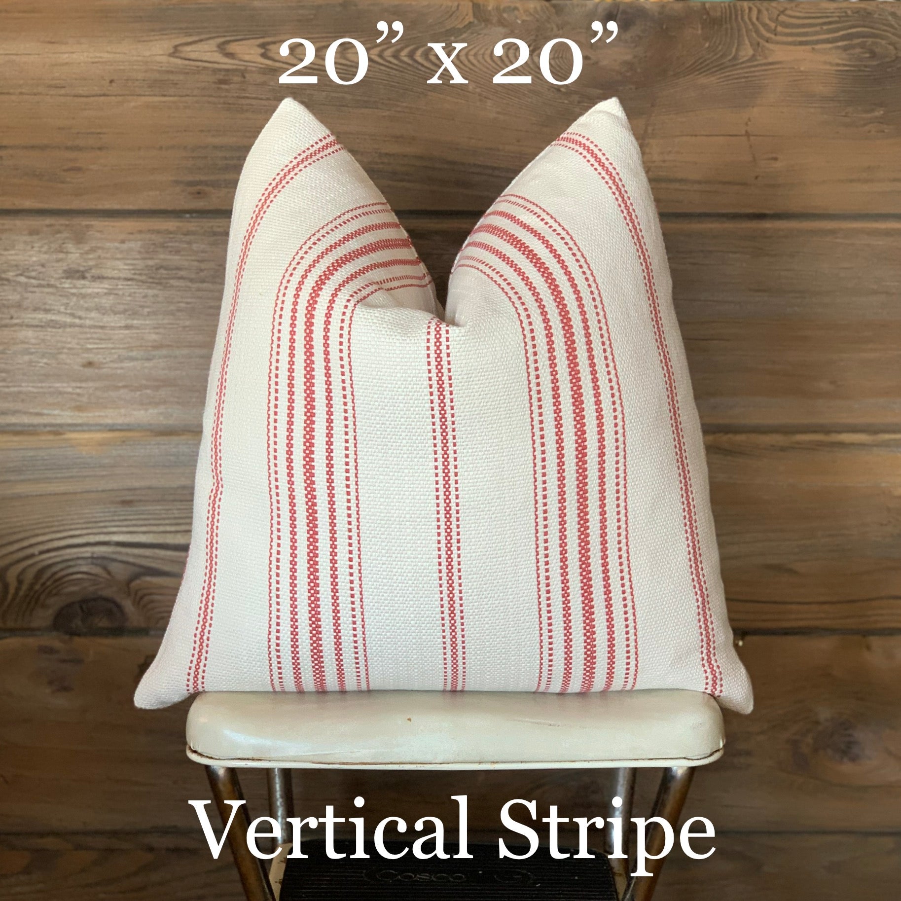 Red Grain Sack Style Striped Farmhouse Pillow