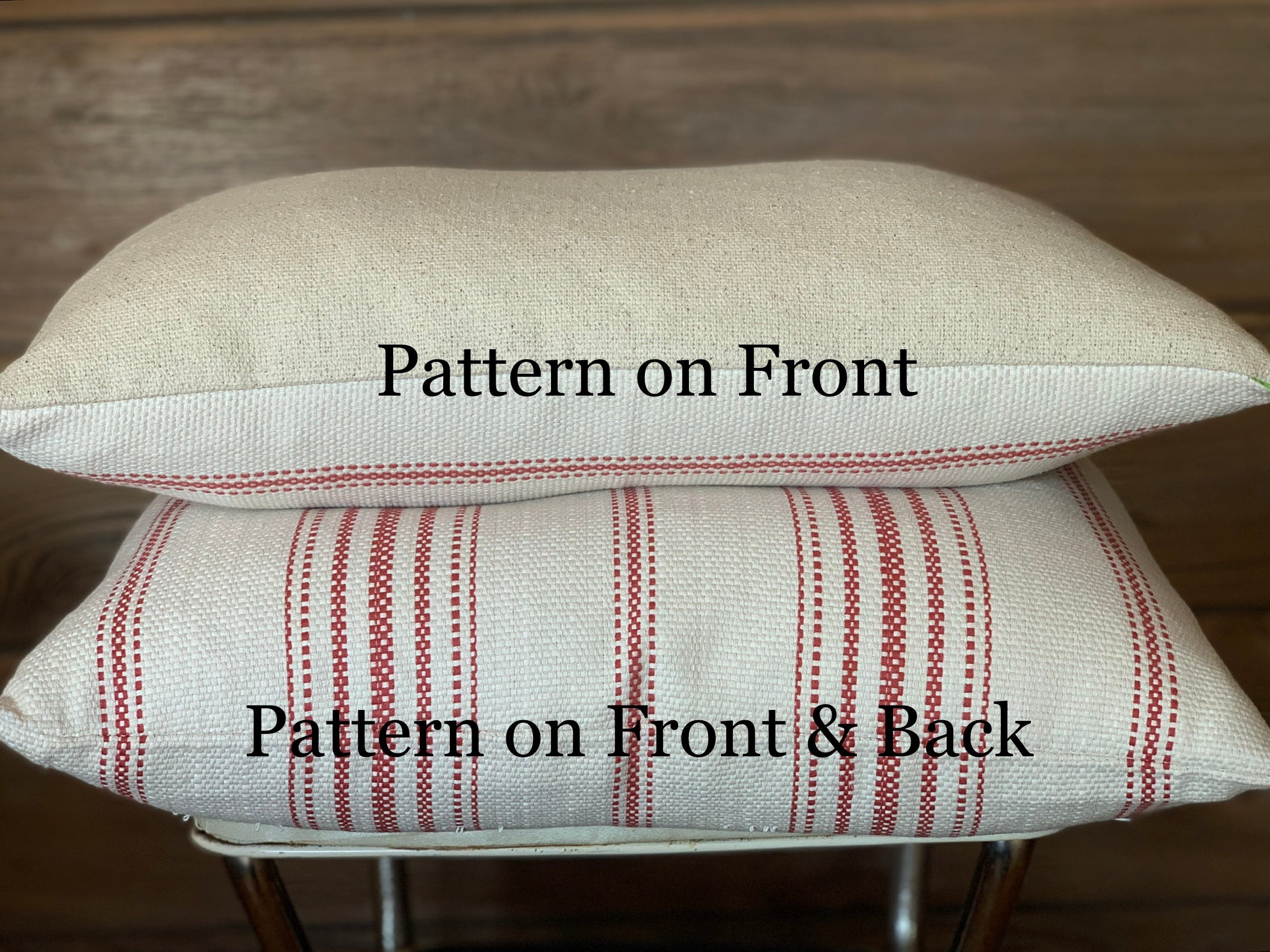 Red Grain Sack Style Striped Farmhouse Pillow
