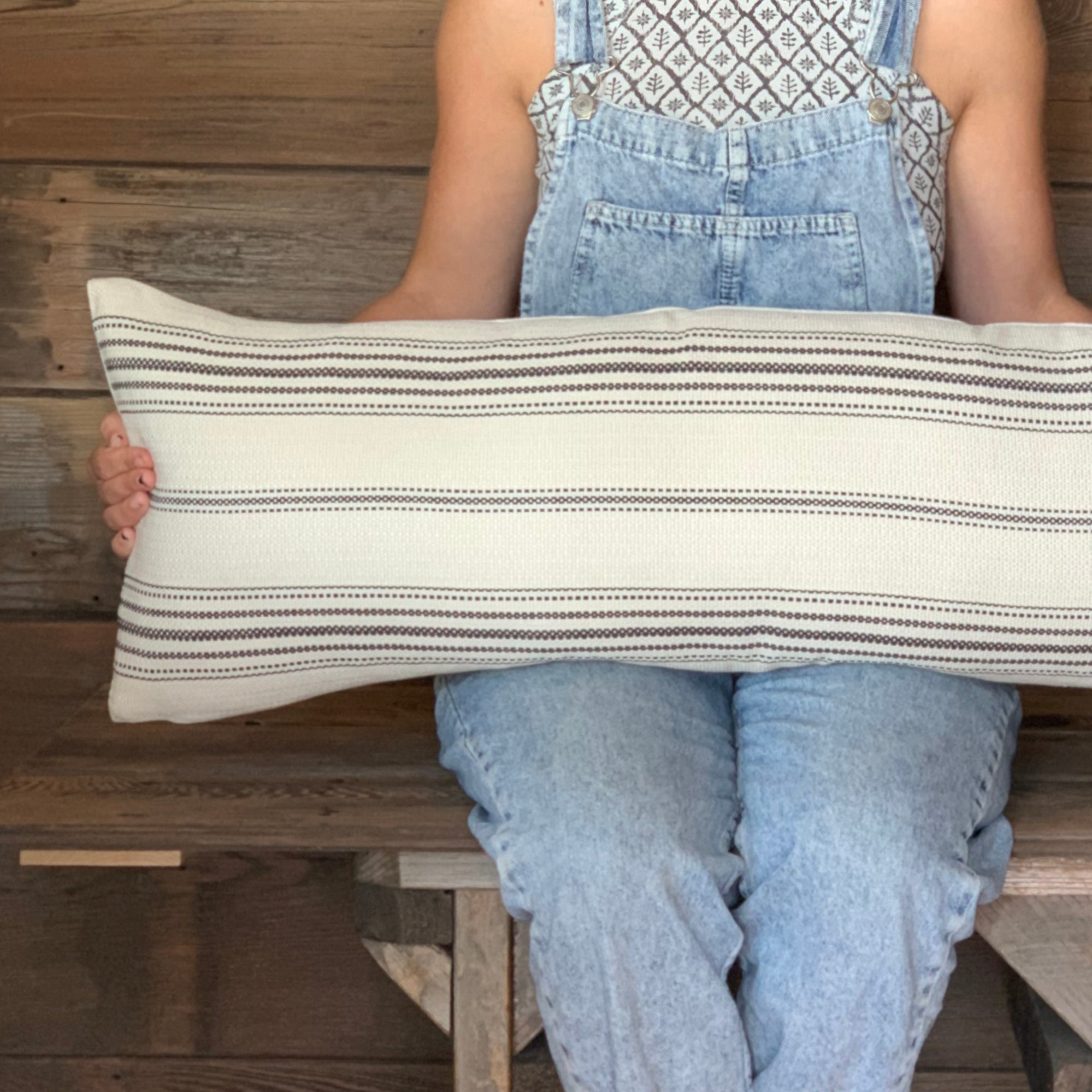 Black Grain Sack Style Striped Farmhouse Pillow