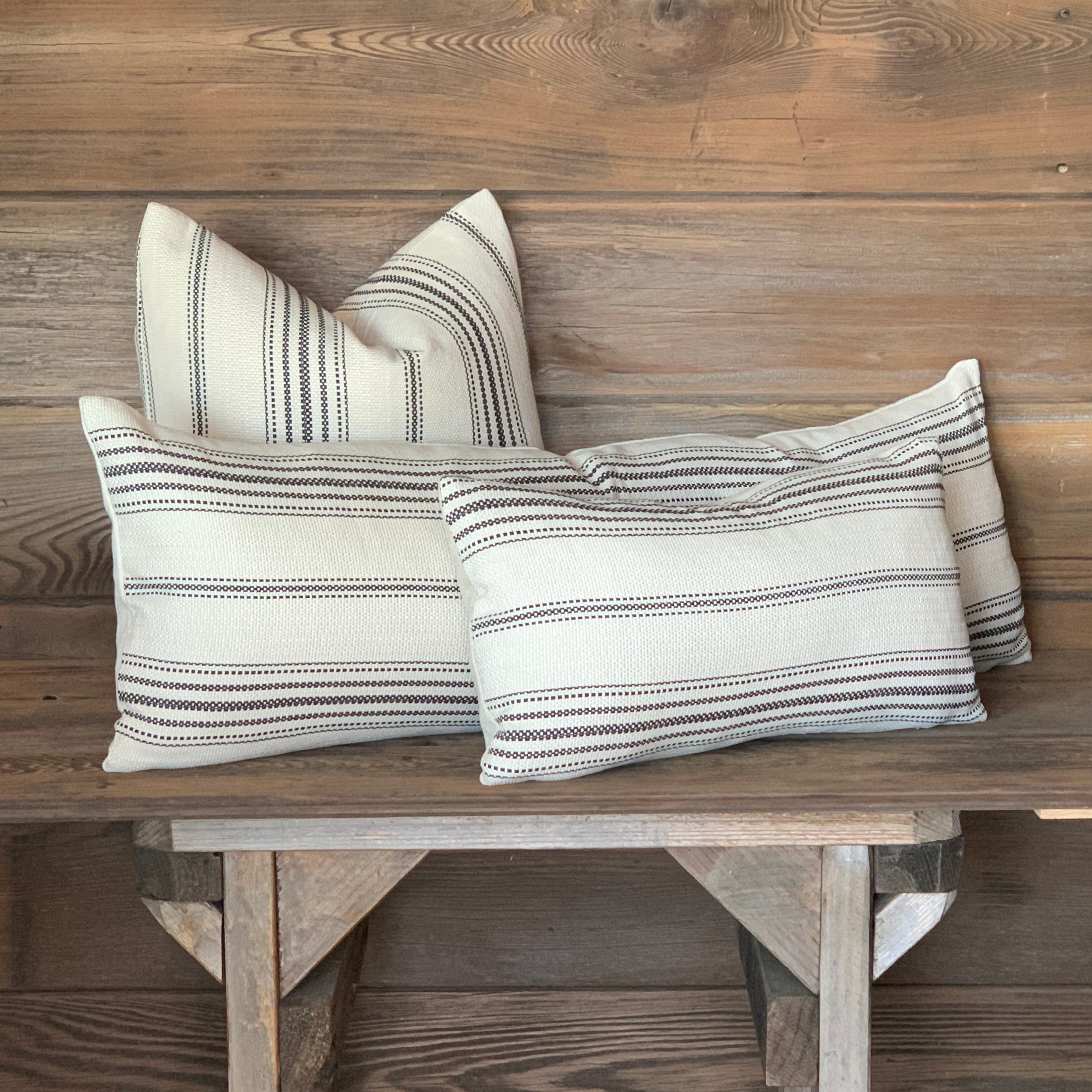 Black Grain Sack Style Striped Farmhouse Pillow