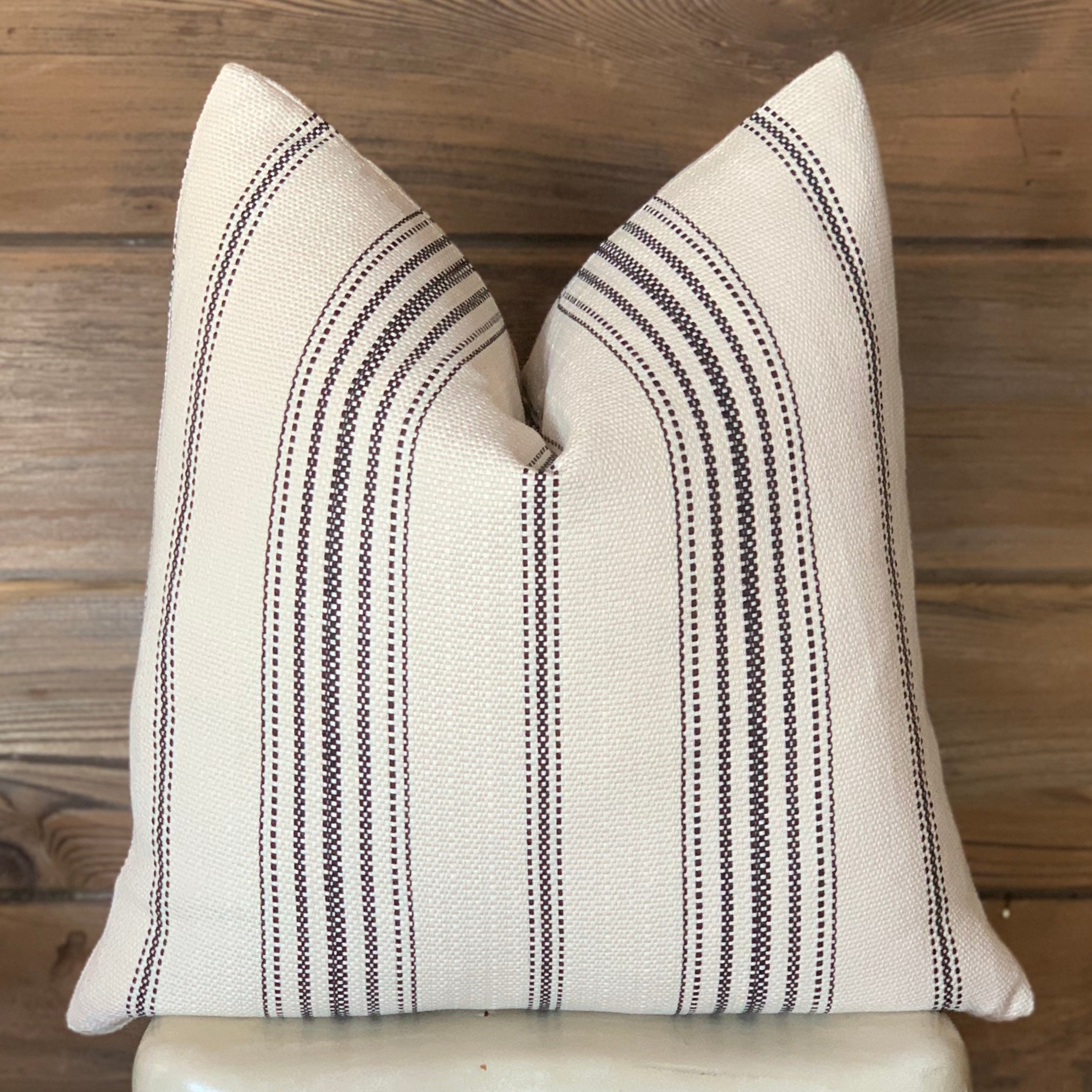 Black Grain Sack Style Striped Farmhouse Pillow