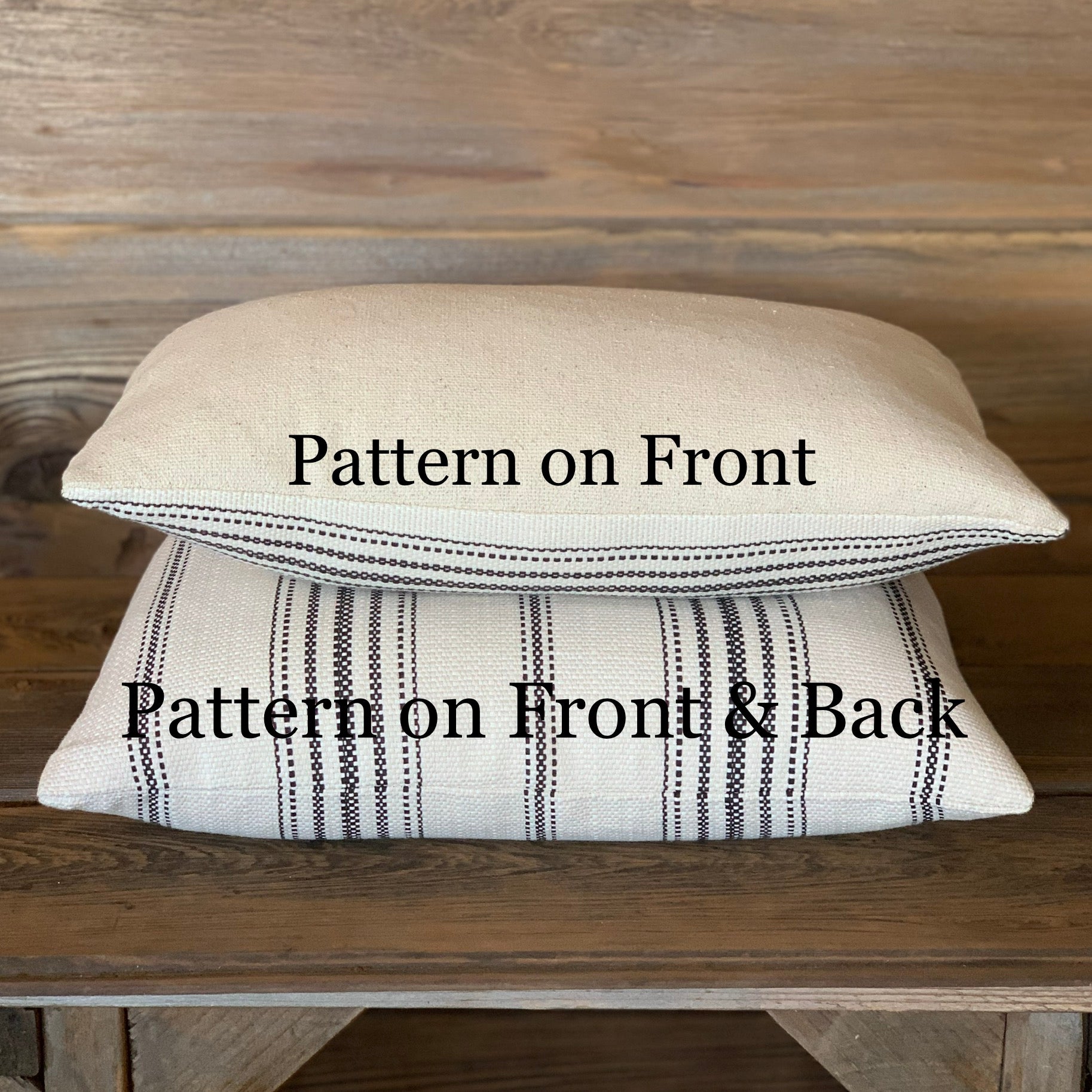 Black Grain Sack Style Striped Farmhouse Pillow