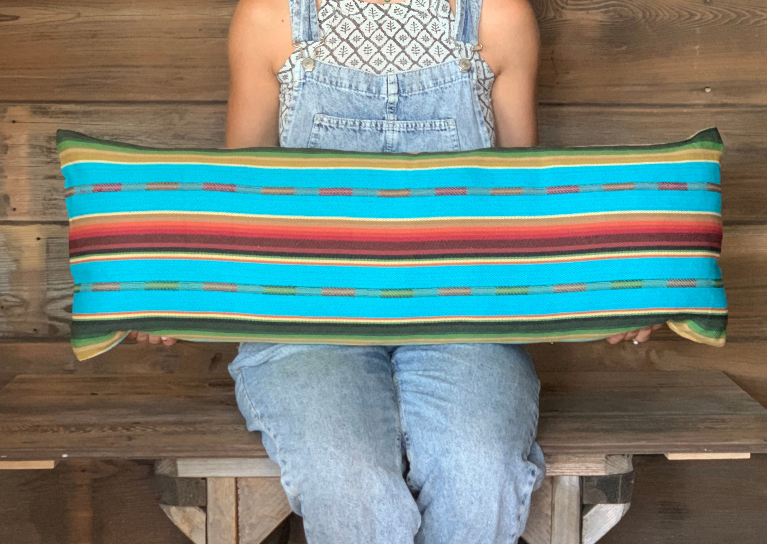 Serape Style Pillow - Aqua/Turquoise