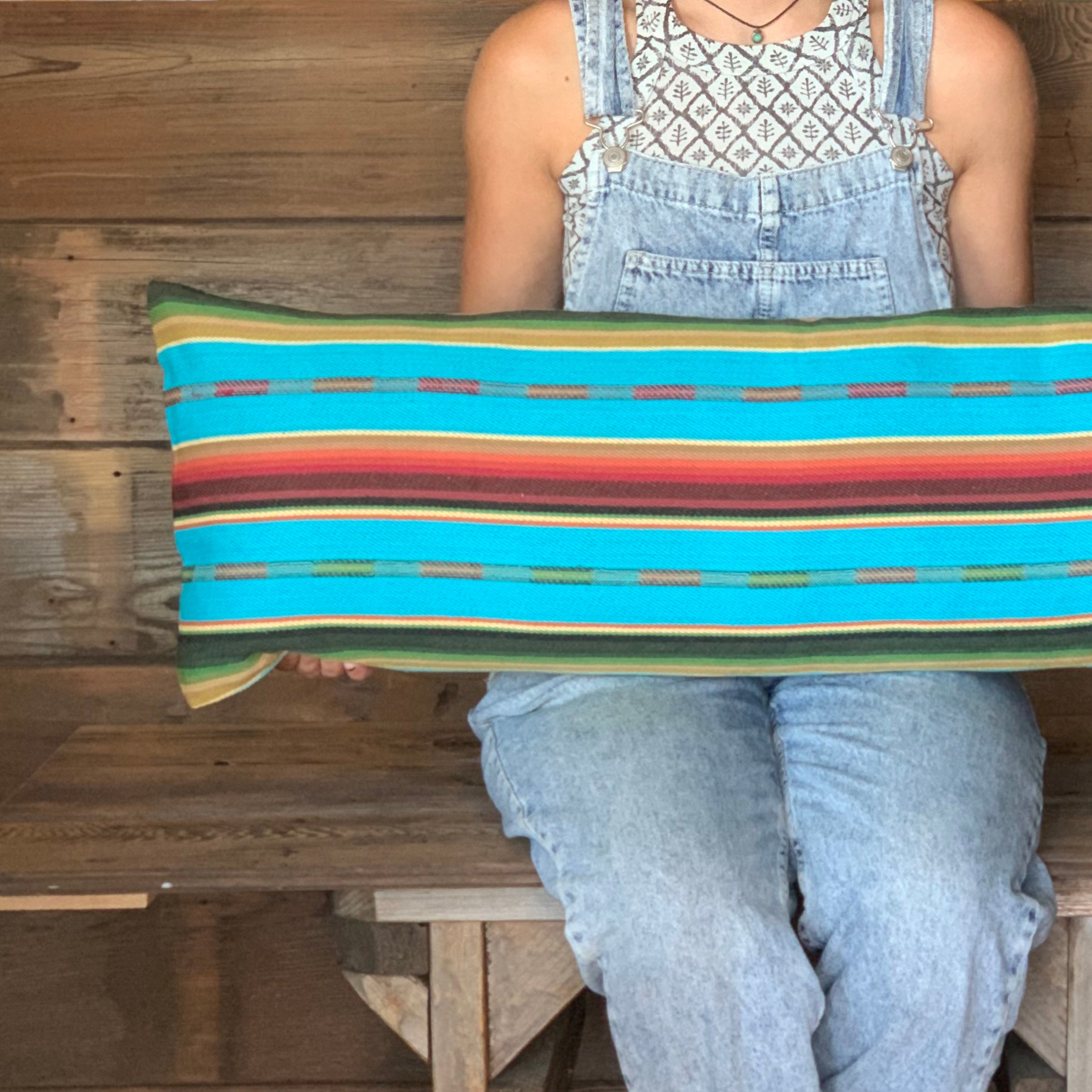 Serape Style Pillow - Aqua/Turquoise