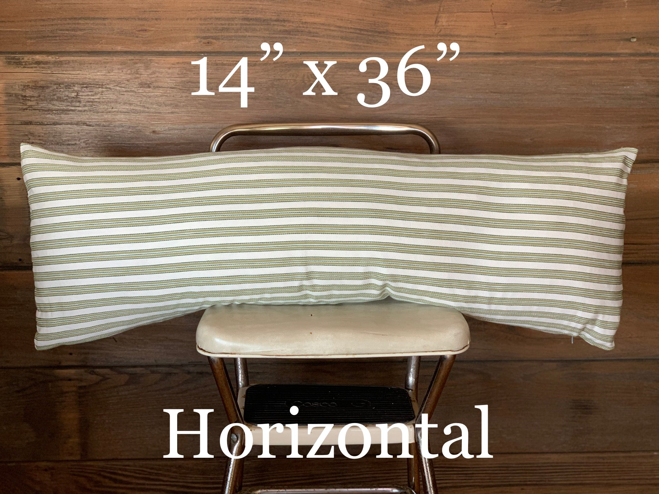 Green Ticking Striped Farmhouse Pillow