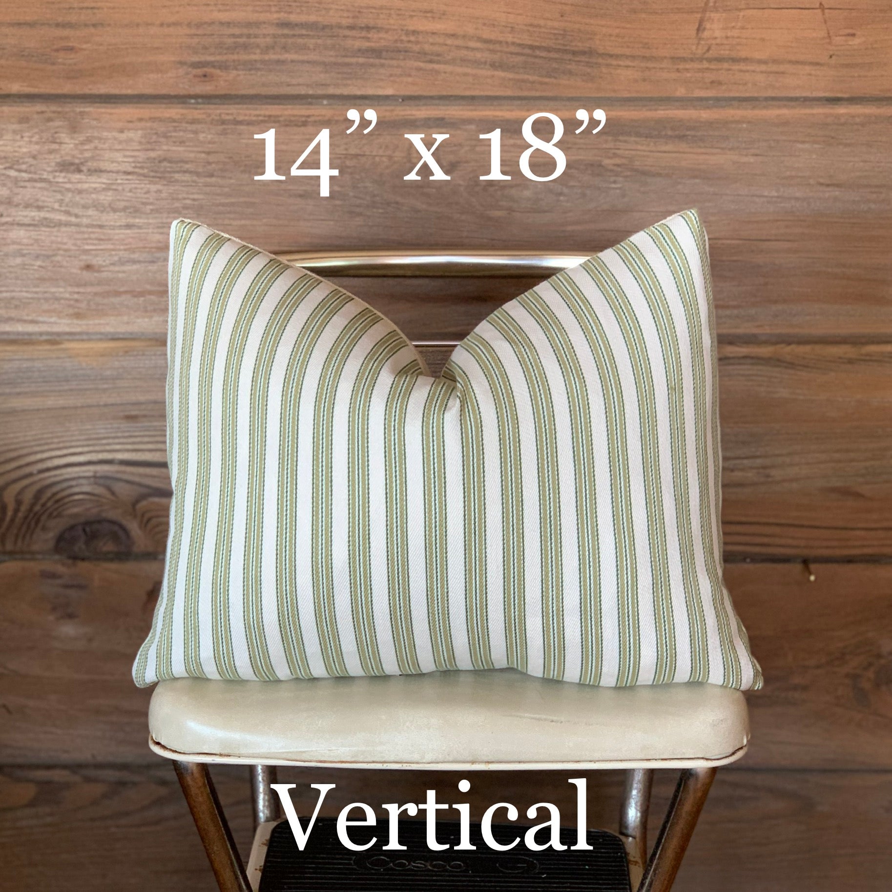 Green Ticking Striped Farmhouse Pillow