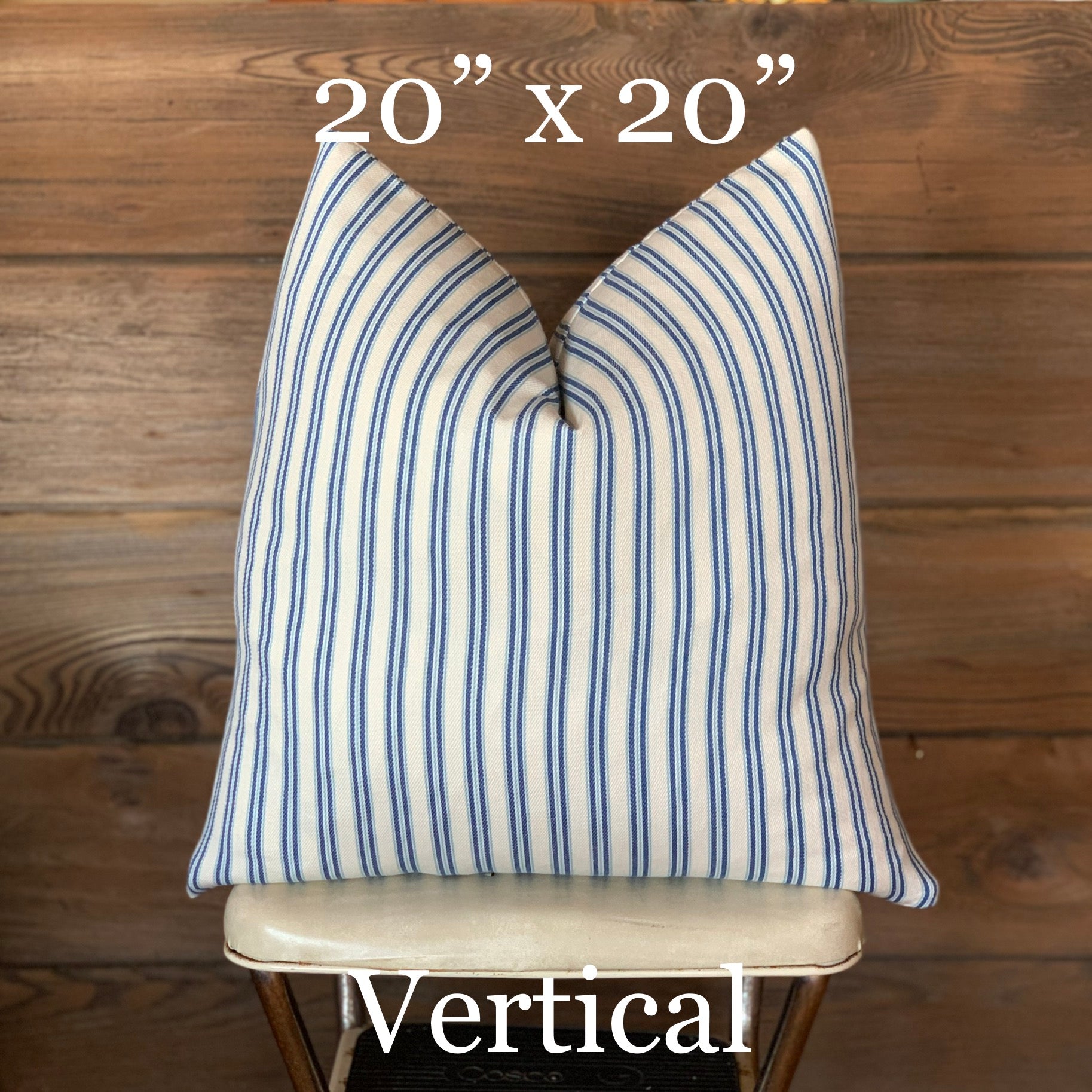Blue Ticking Striped Farmhouse Pillow