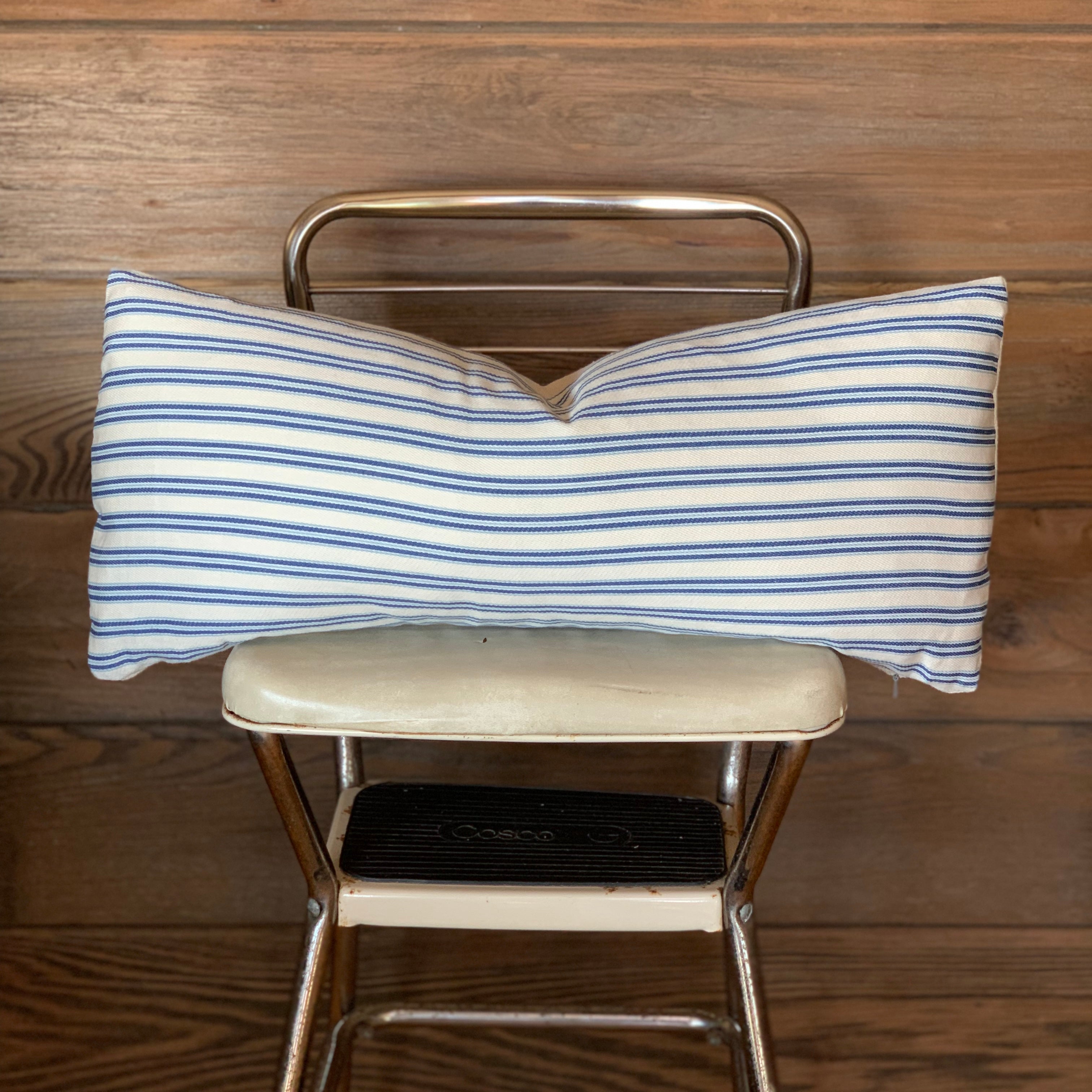 Blue Ticking Striped Farmhouse Pillow