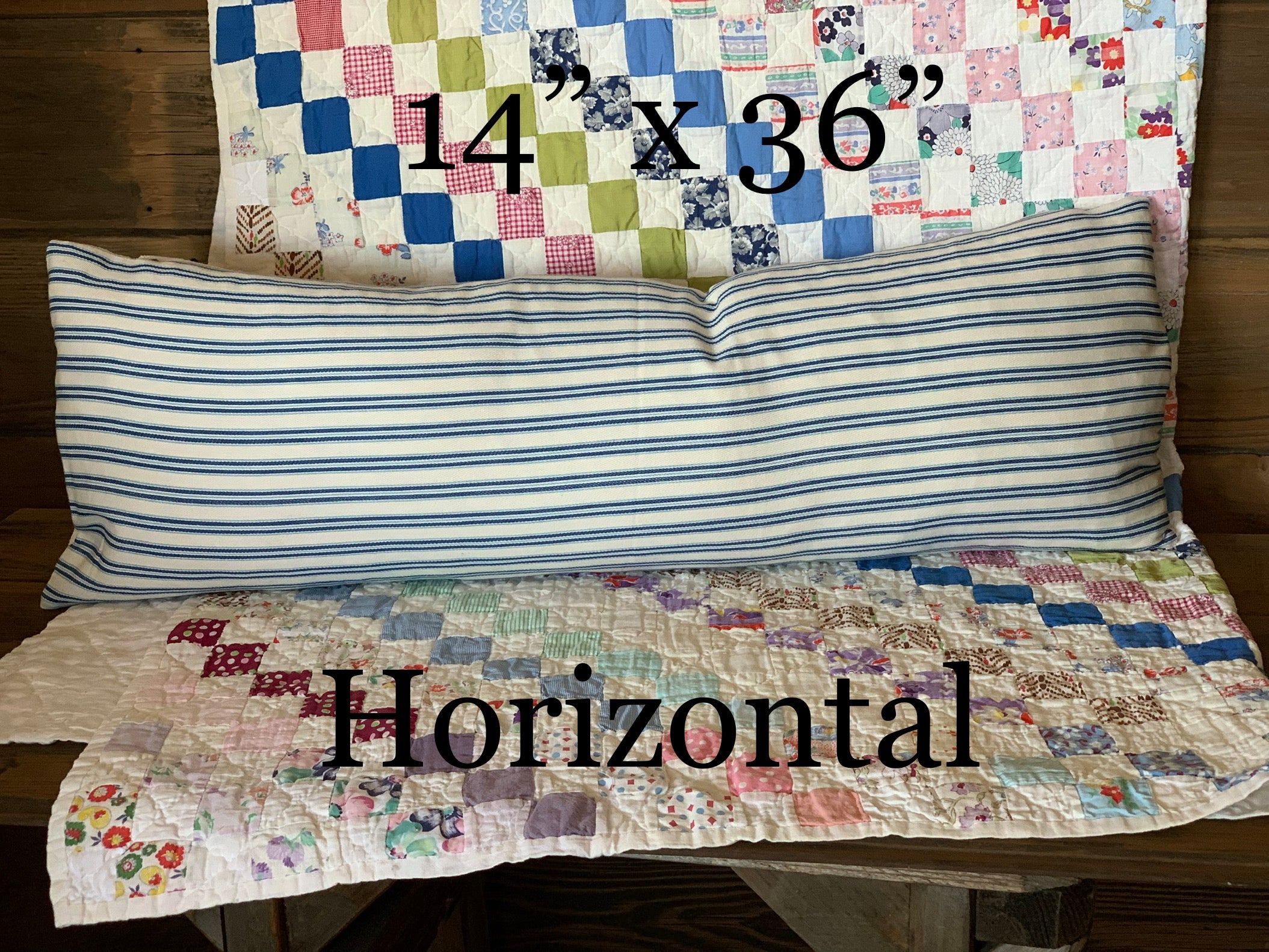 Blue Ticking Striped Farmhouse Pillow