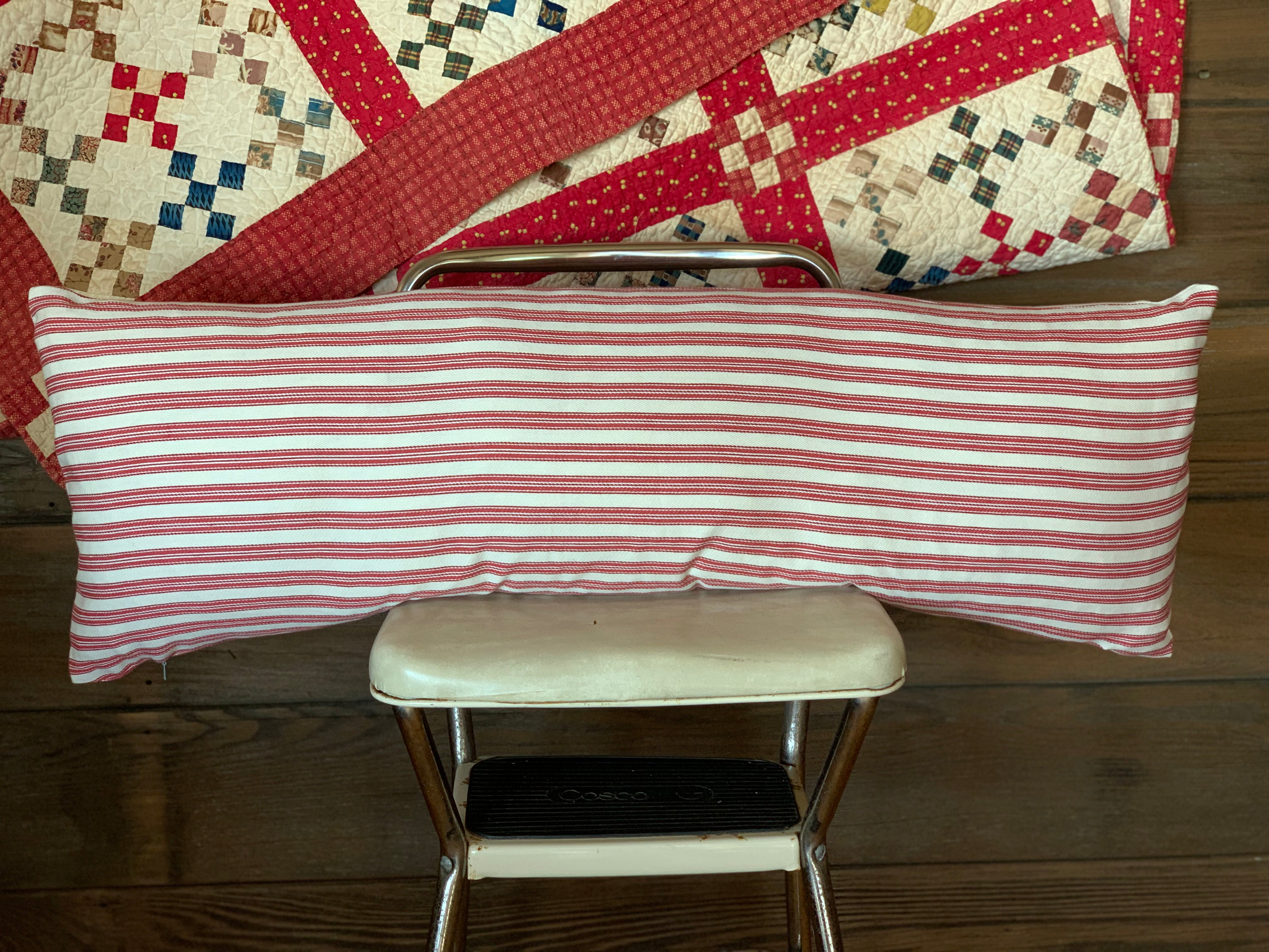 Red Ticking Striped Farmhouse Pillow