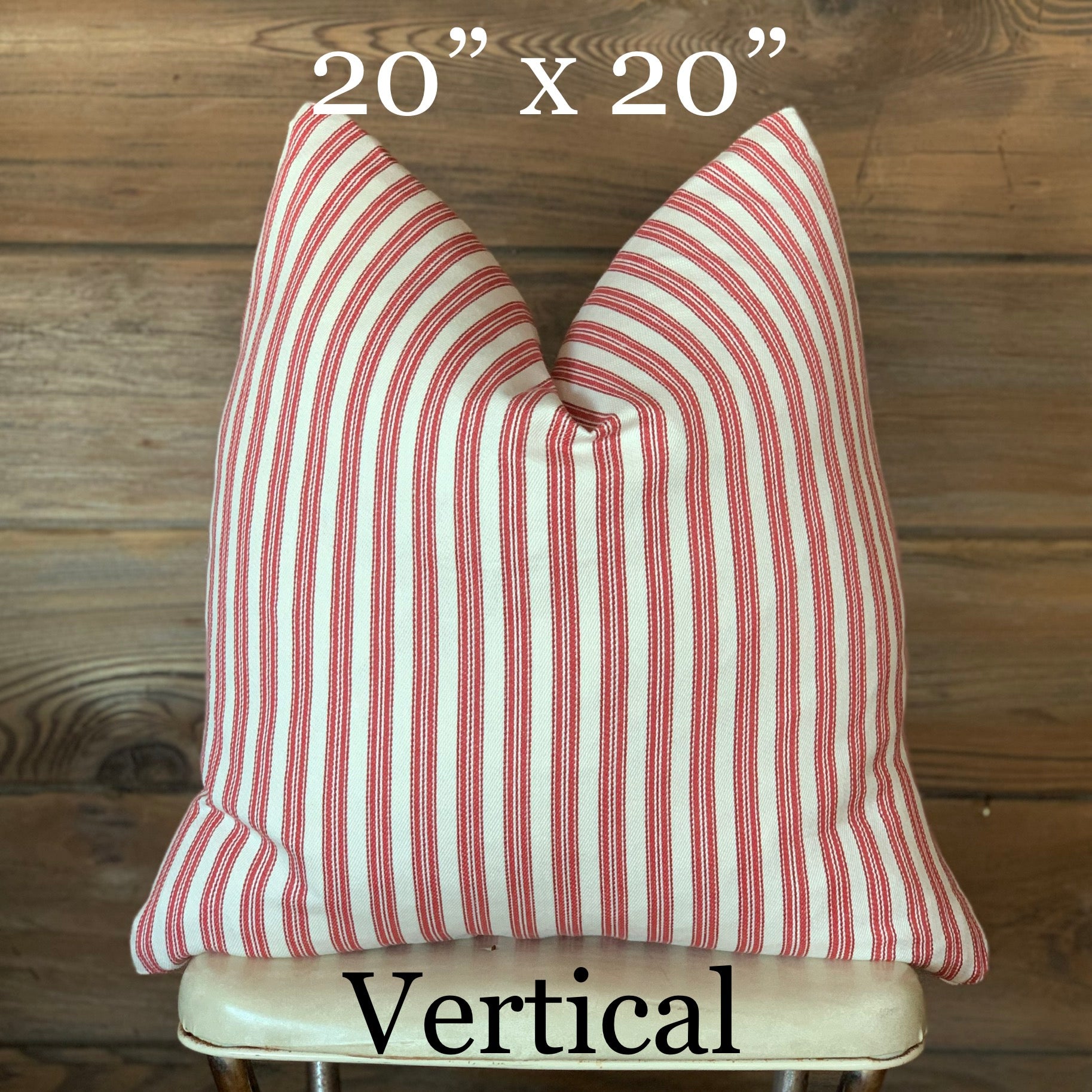 Red Ticking Striped Farmhouse Pillow
