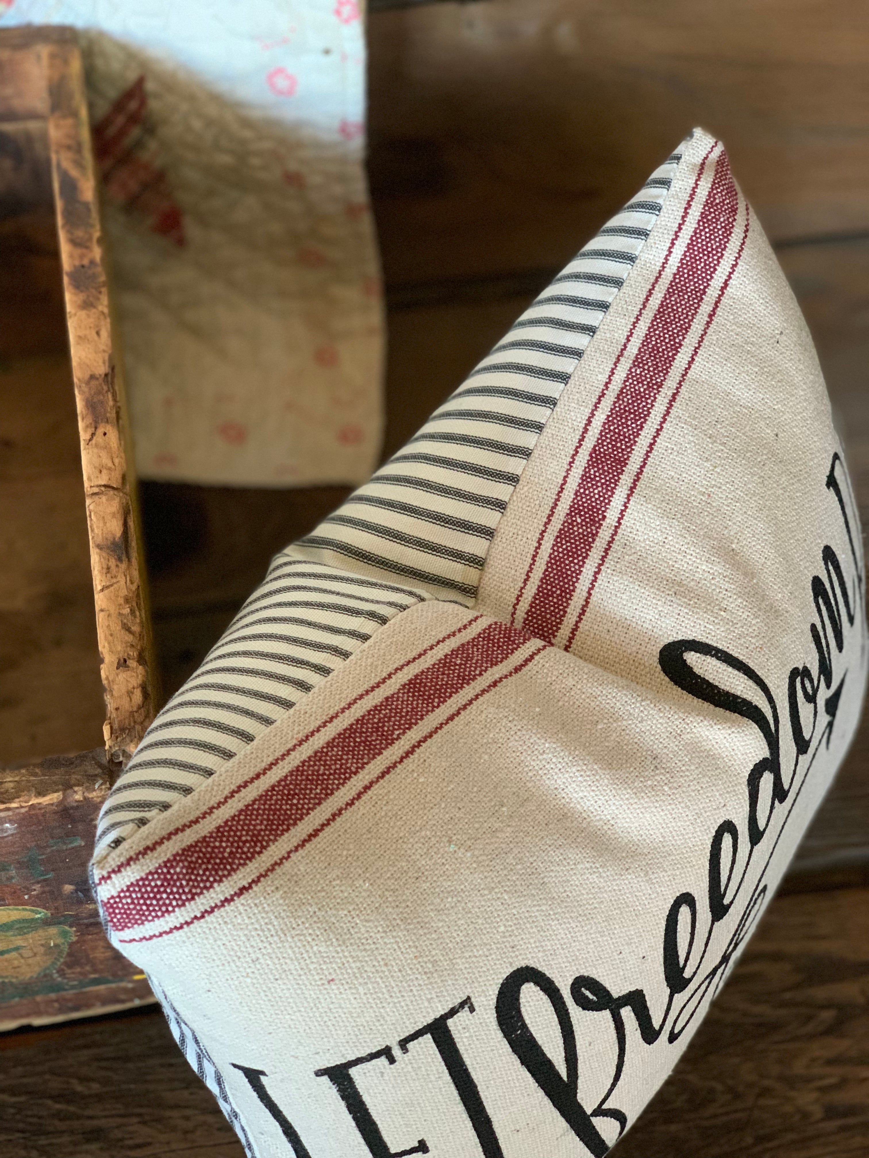 Let Freedom Ring Grain sack Farmhouse Pillow