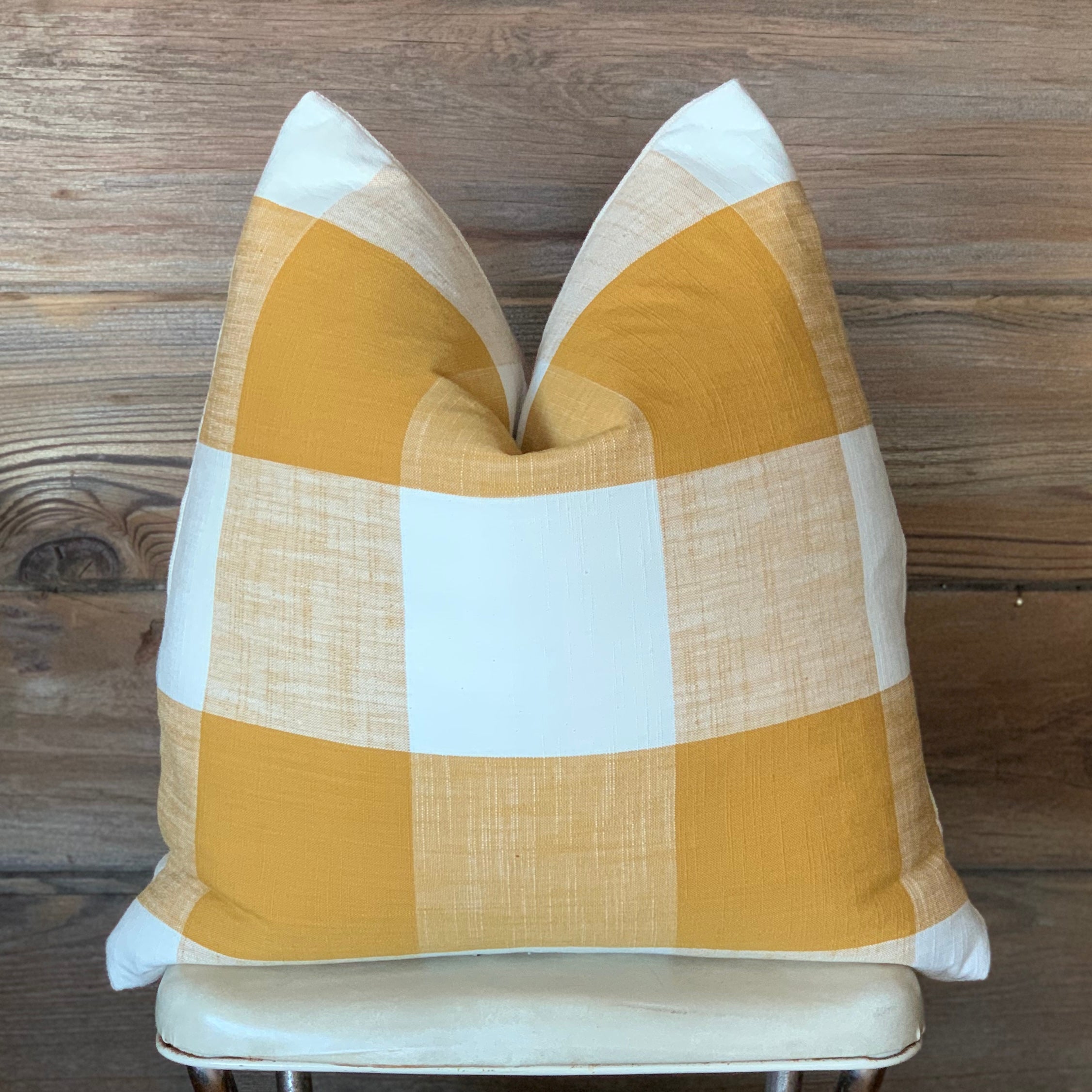 Yellow and Cream Check Buffalo Plaid Farmhouse Pillow