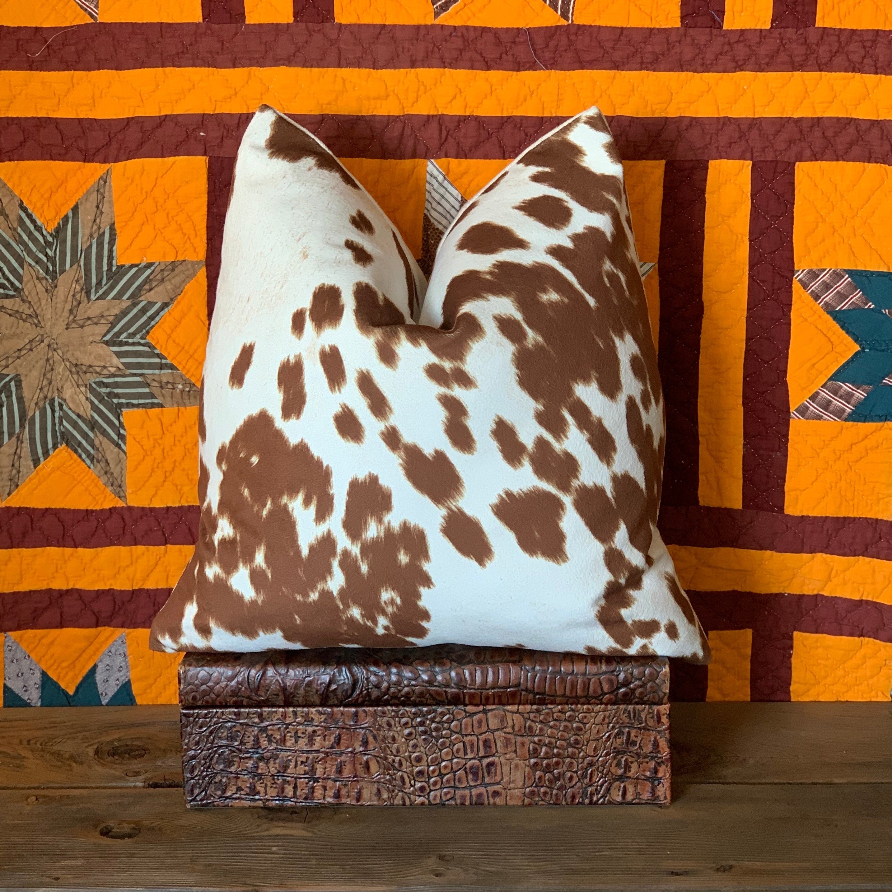 Faux Cowhide Pillow - Rust/Brown