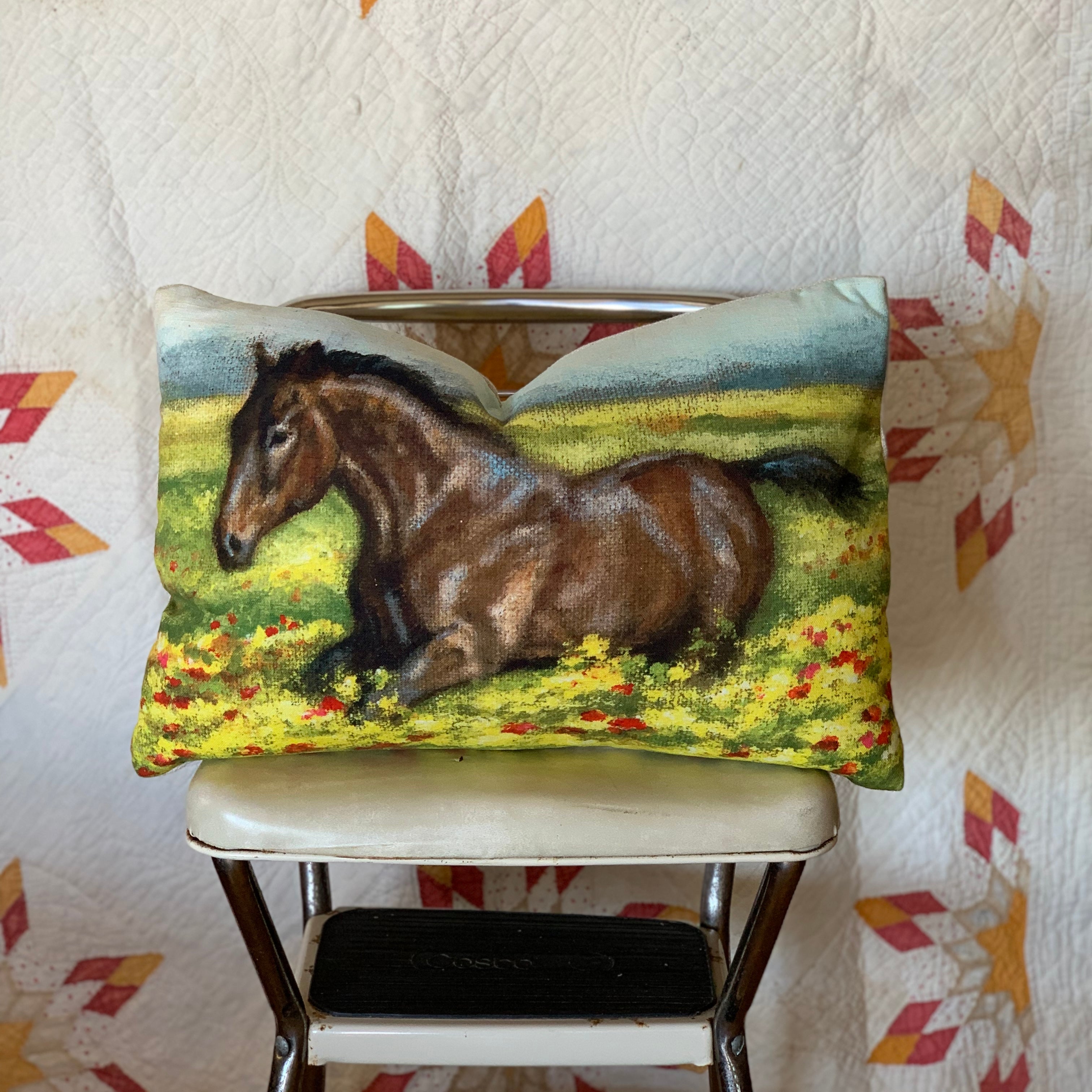 Horse in a Flower Pasture Pillow