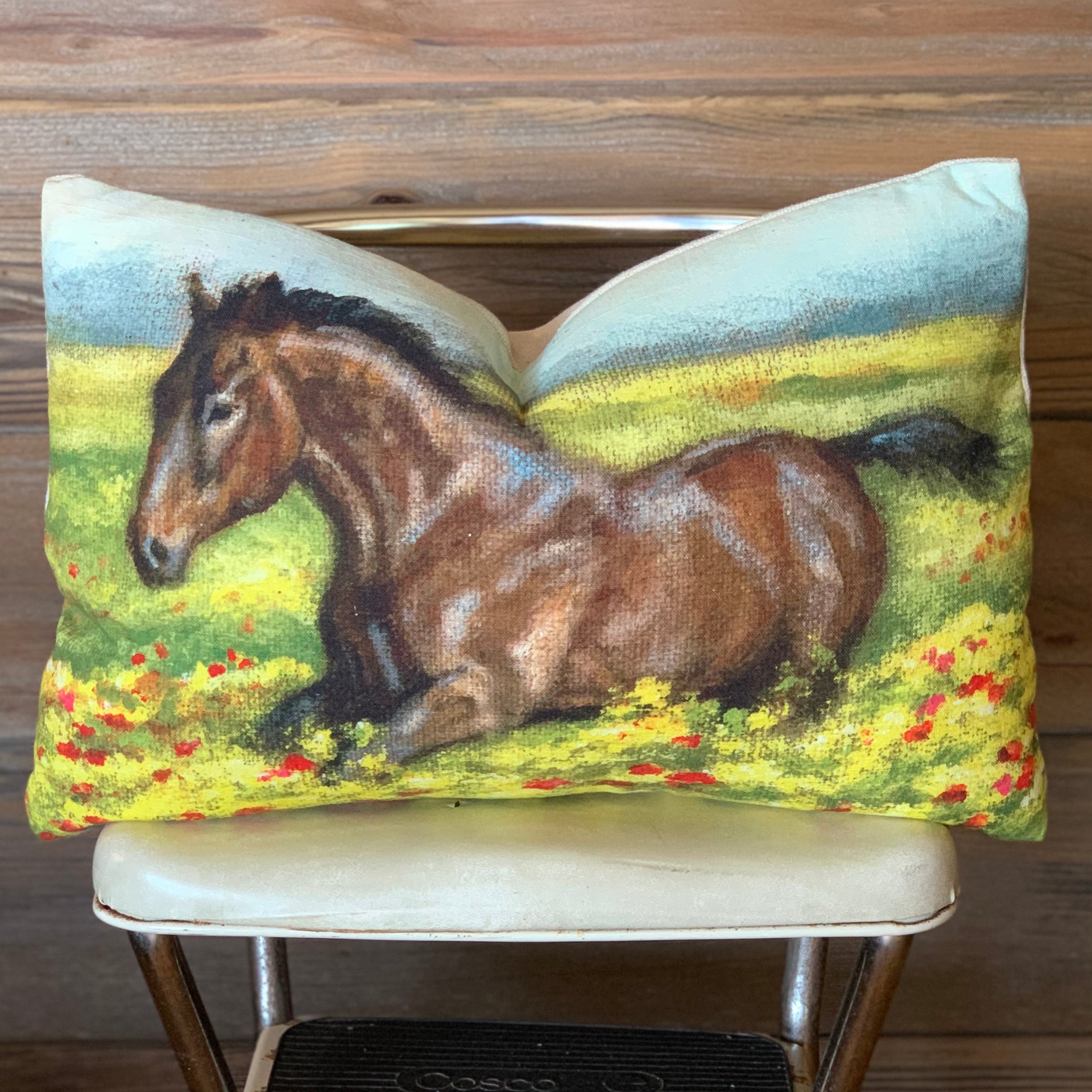 Horse in a Flower Pasture Pillow