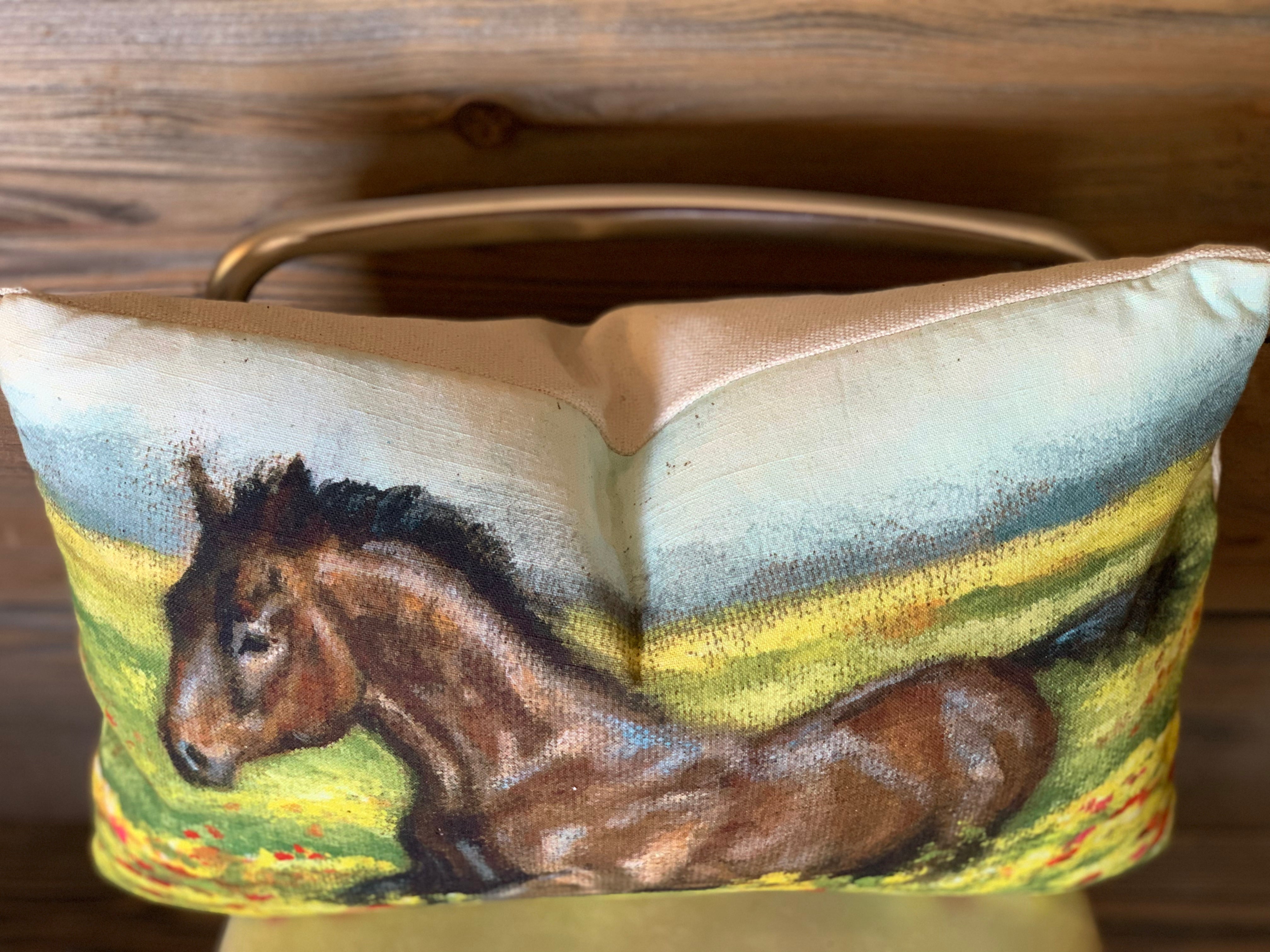 Horse in a Flower Pasture Pillow