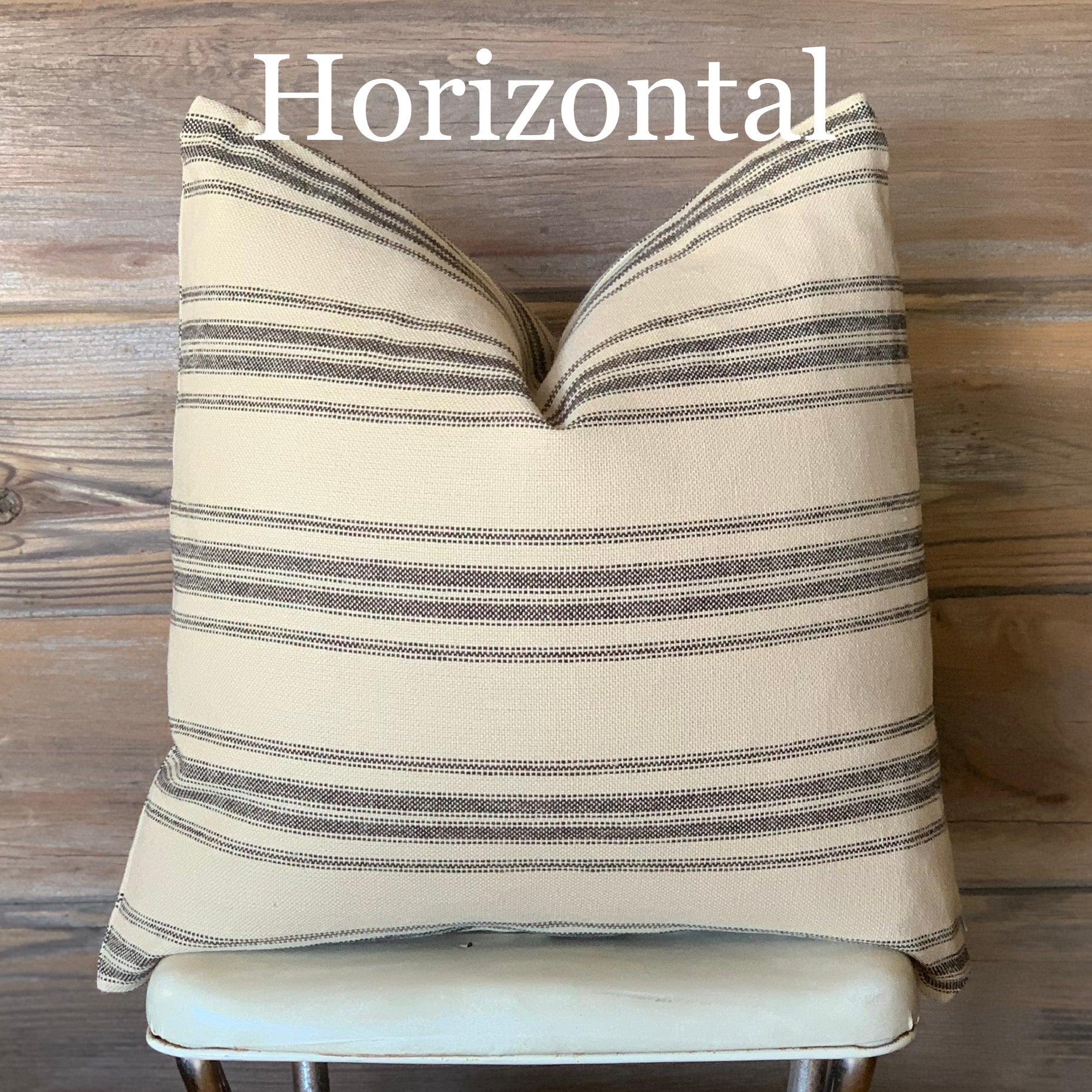 Black Grain Sack Style Striped Farmhouse Pillow